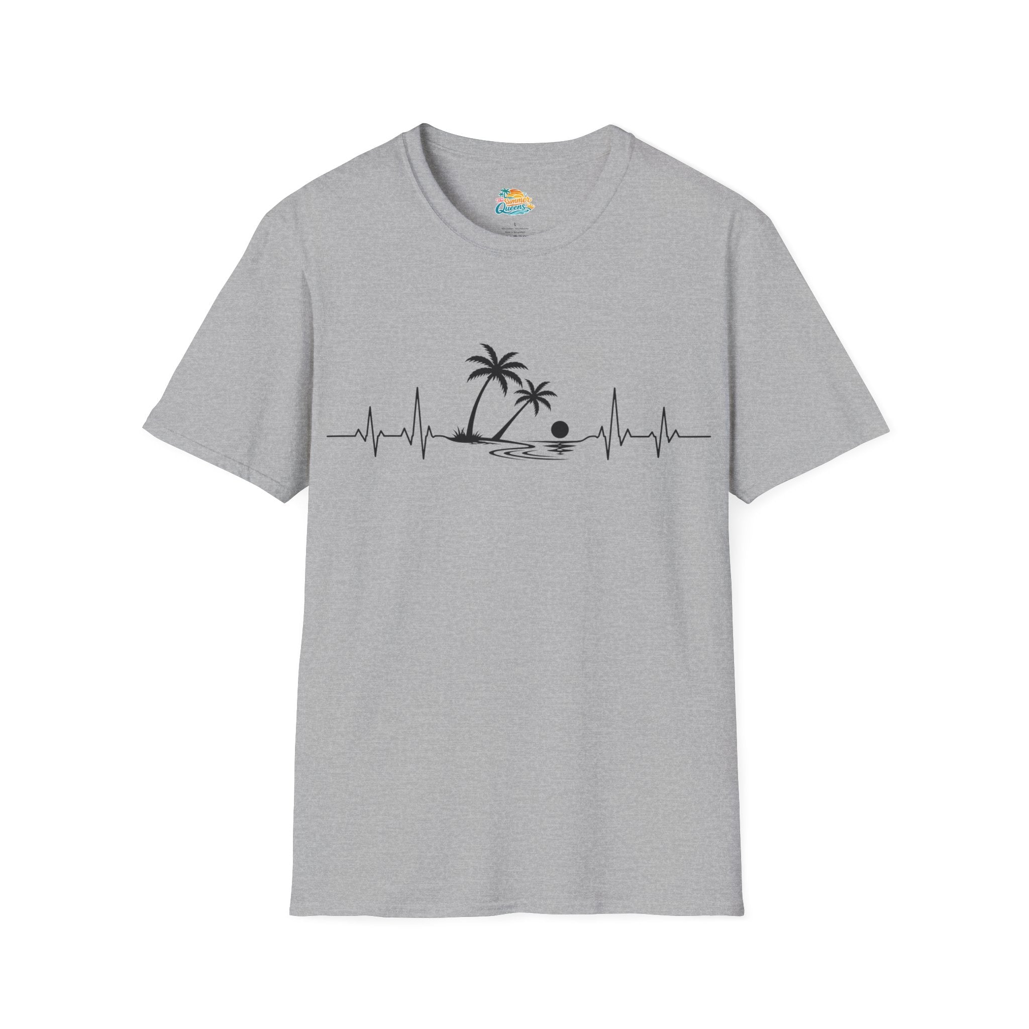 Beach Pulse T-Shirt — Palm Tree Heartbeat Summer Tee