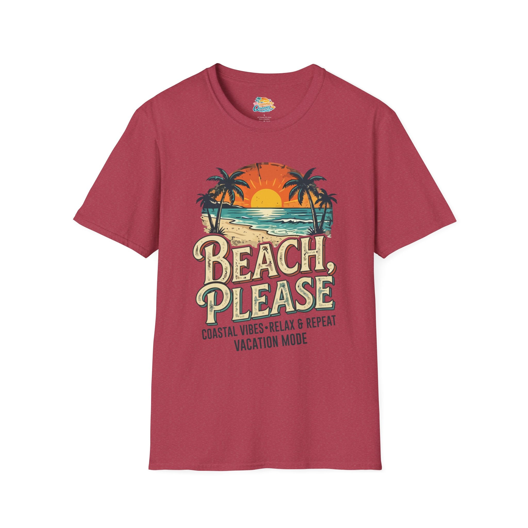 Beach Please Coastal Vibes Vacation Mode T-Shirt – Vintage Sunset Palm Coastal Vibes Vacation Tee