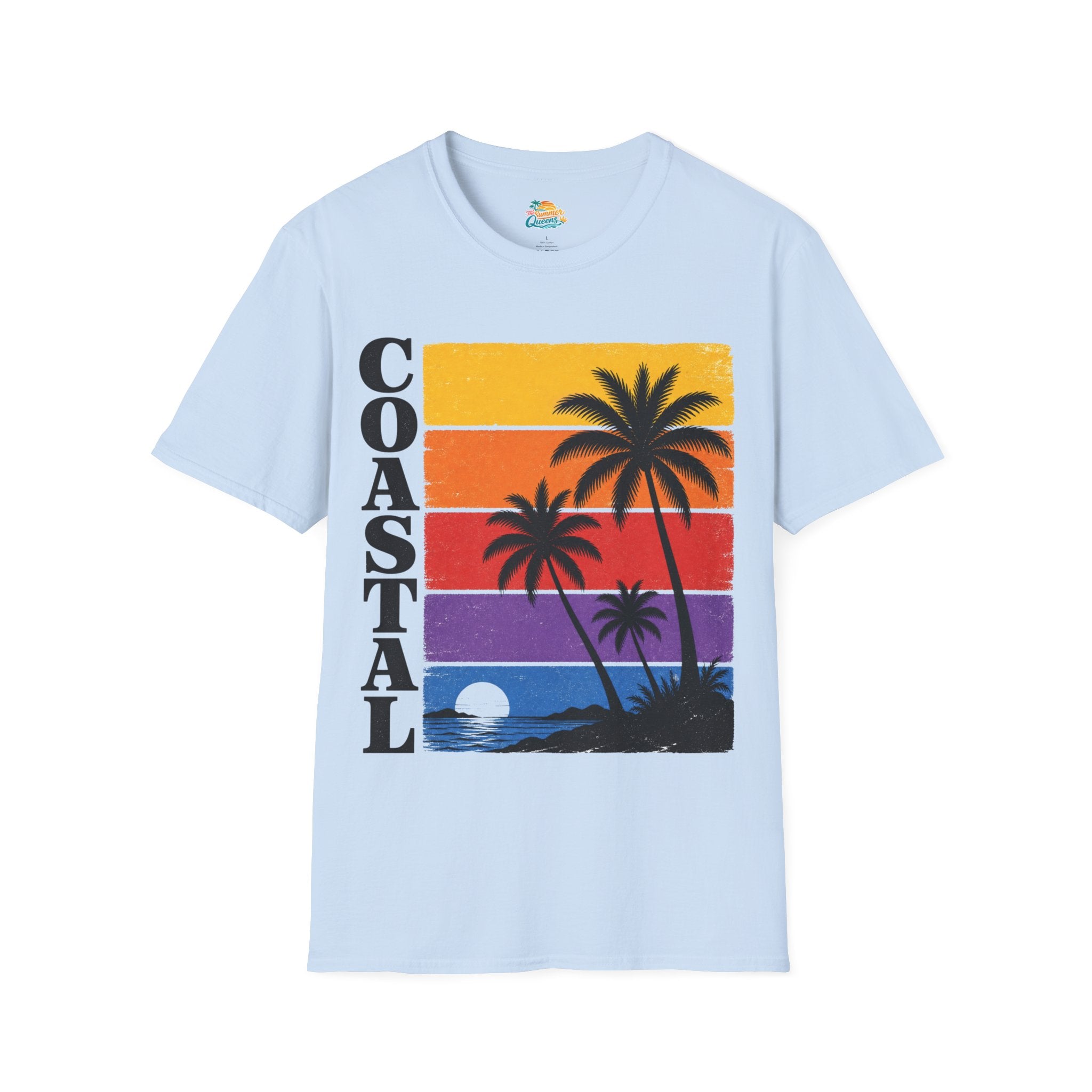 Coastal Sunset T-Shirt — Retro Palm Tree Beach Graphic