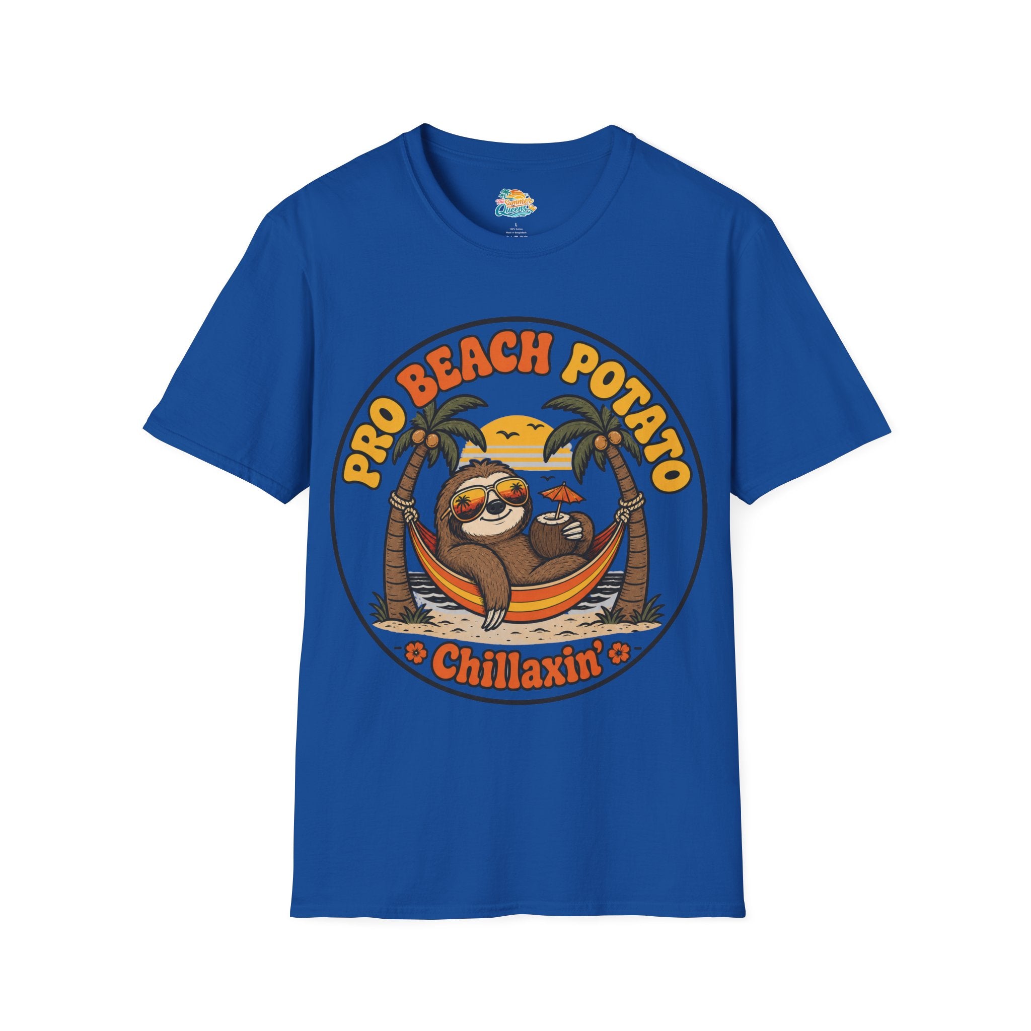 Pro Beach Potato Chillaxin' T-Shirt - Smiling Sloth Beach Tee