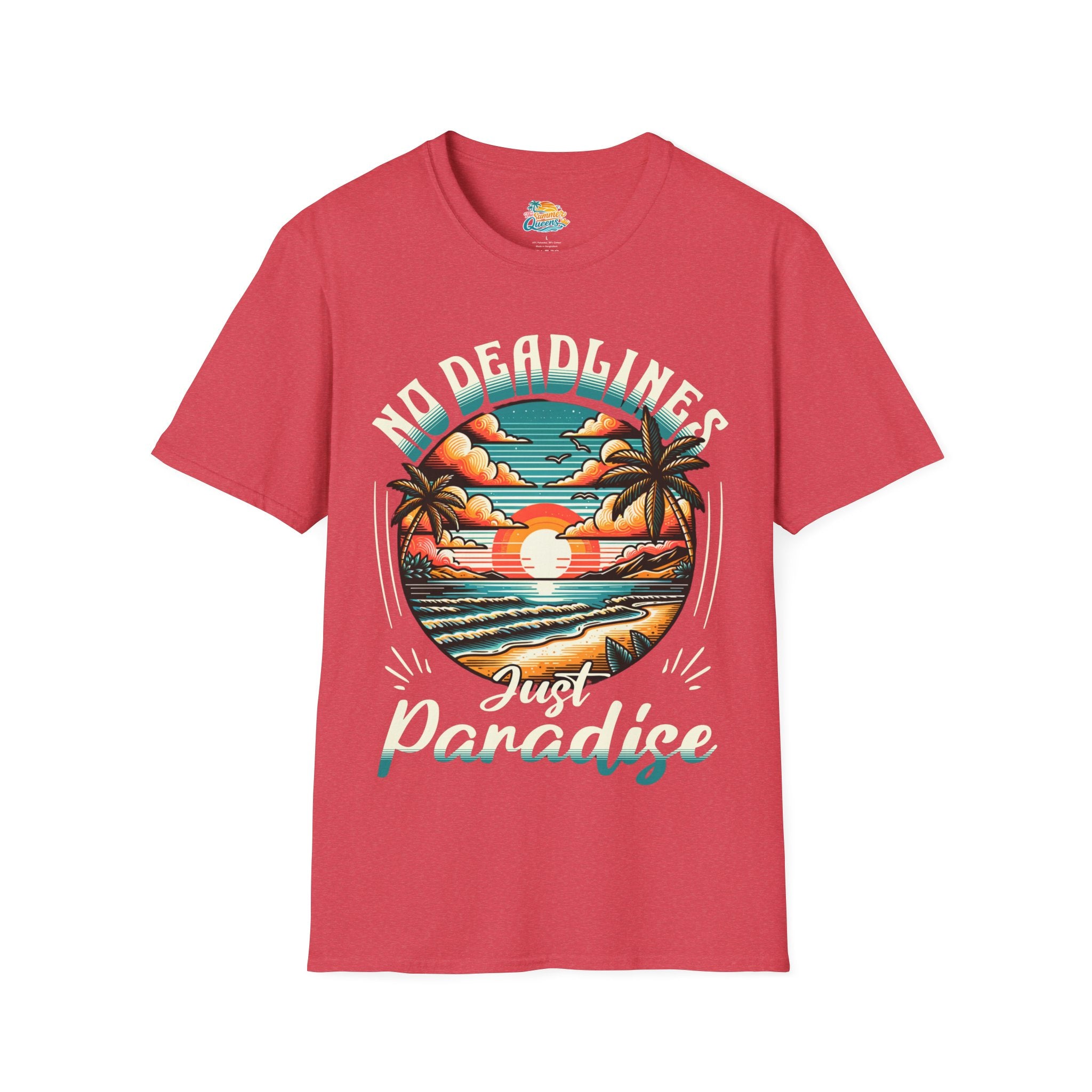 No Deadlines Just Paradise T-Shirt — Retro Sunset Beach Vacation Tee