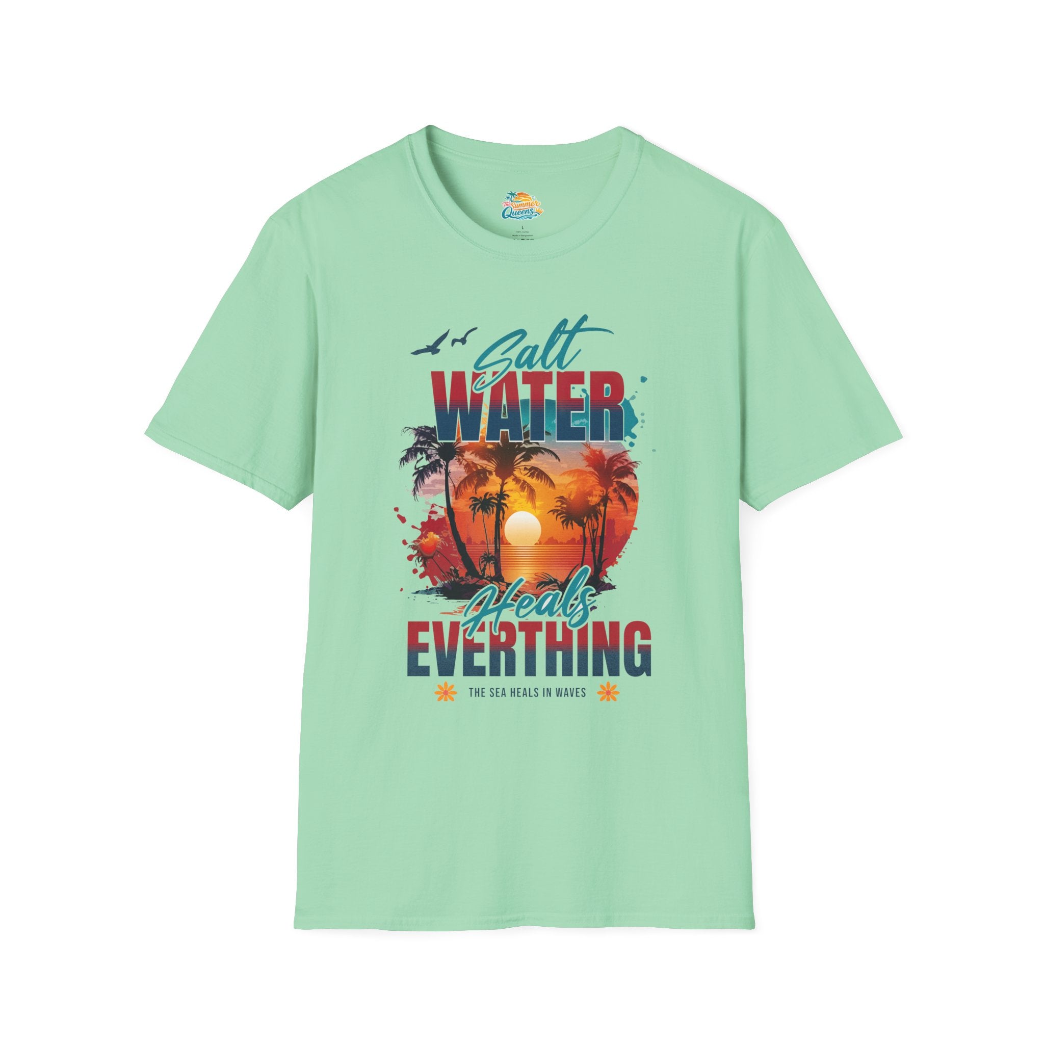 Salt Water Heals Everything T-Shirt - Sunset Palm Tree Beach Tee