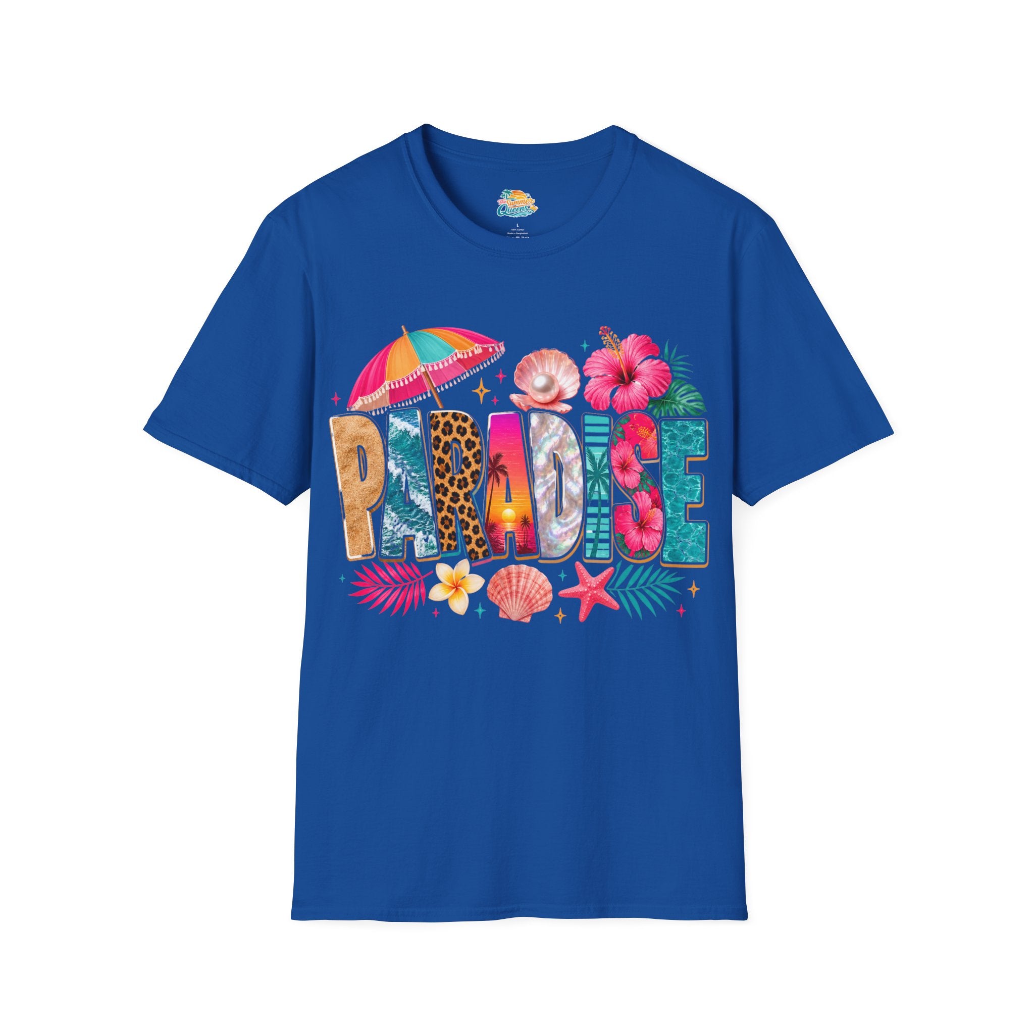 Paradise Beach Graphic T-Shirt — Tropical Shells & Hibiscus Vacation Tee