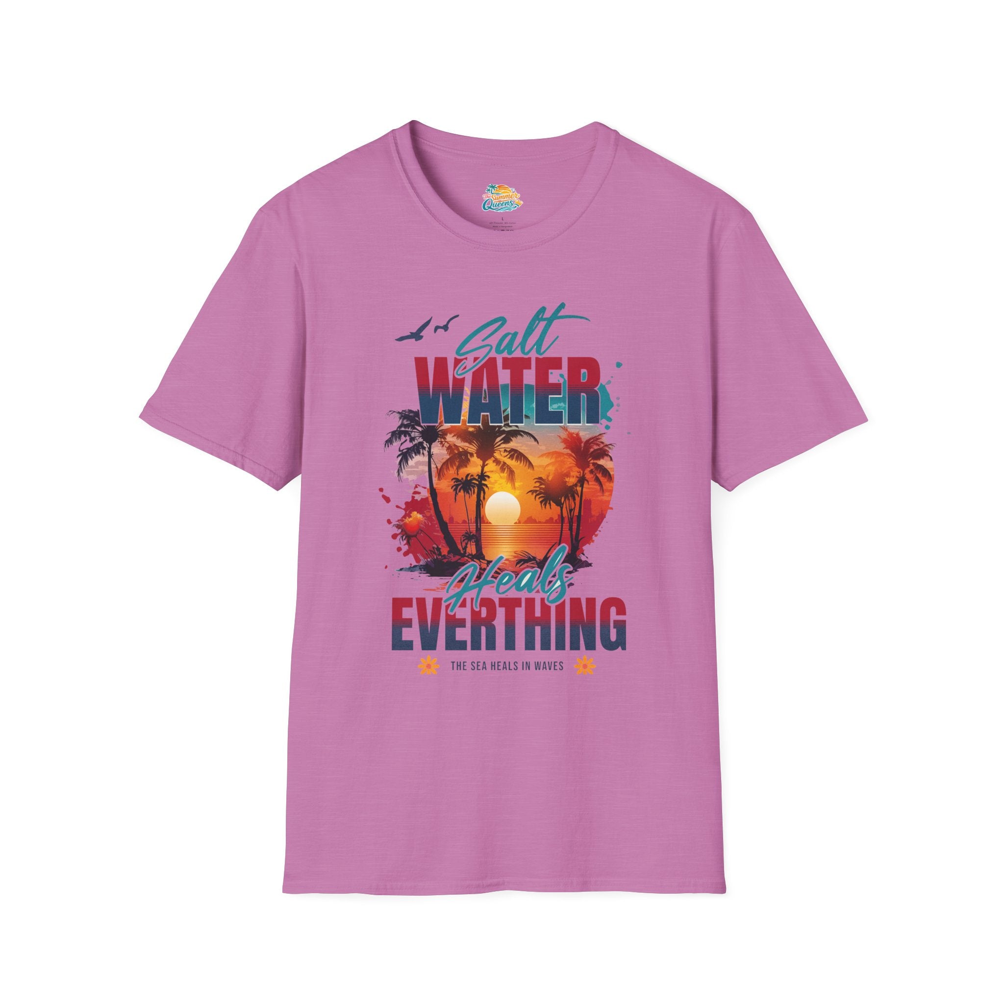 Salt Water Heals Everything T-Shirt - Sunset Palm Tree Beach Tee