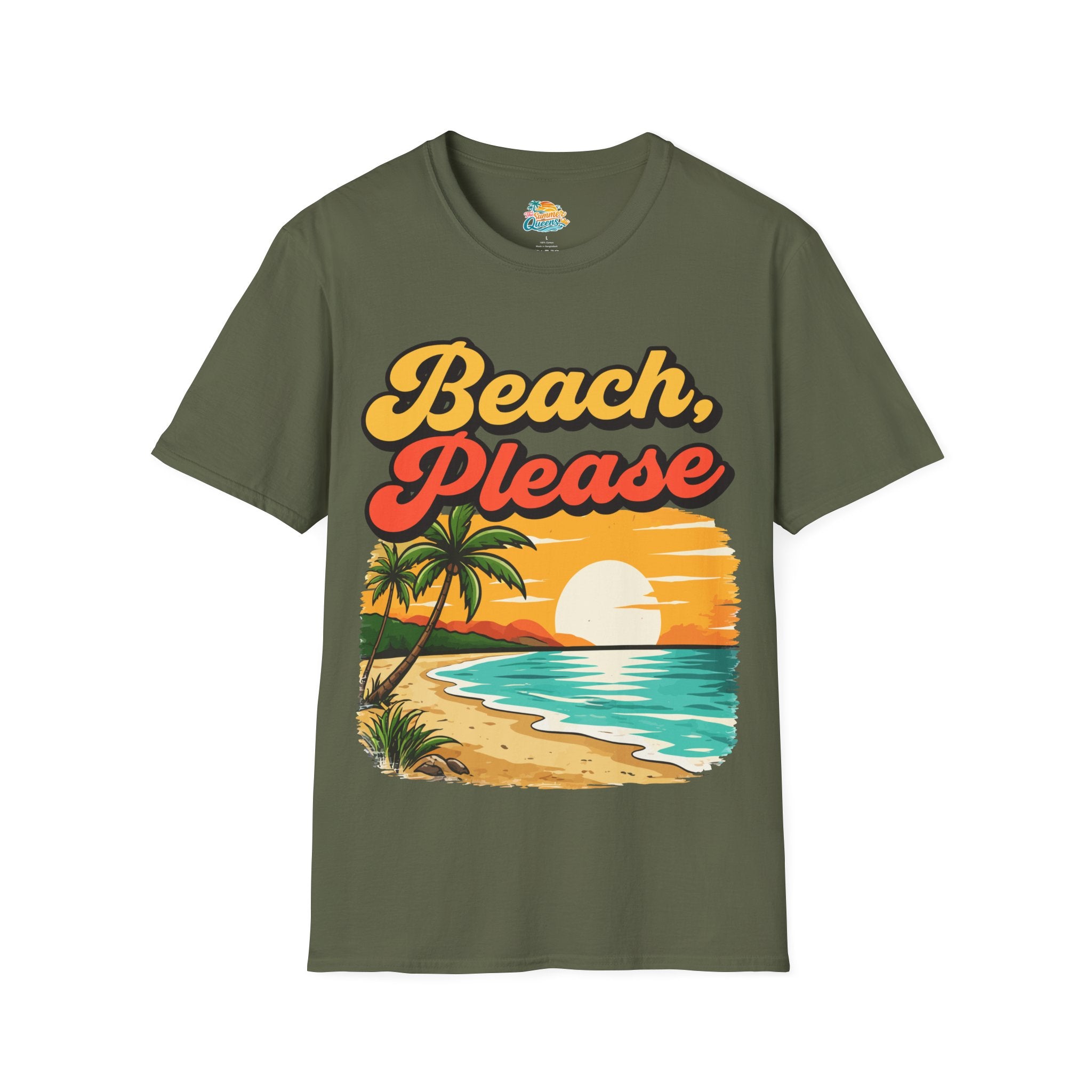 Beach, Please T-Shirt — Retro Sunset Palm Tree Beach Graphic Tee