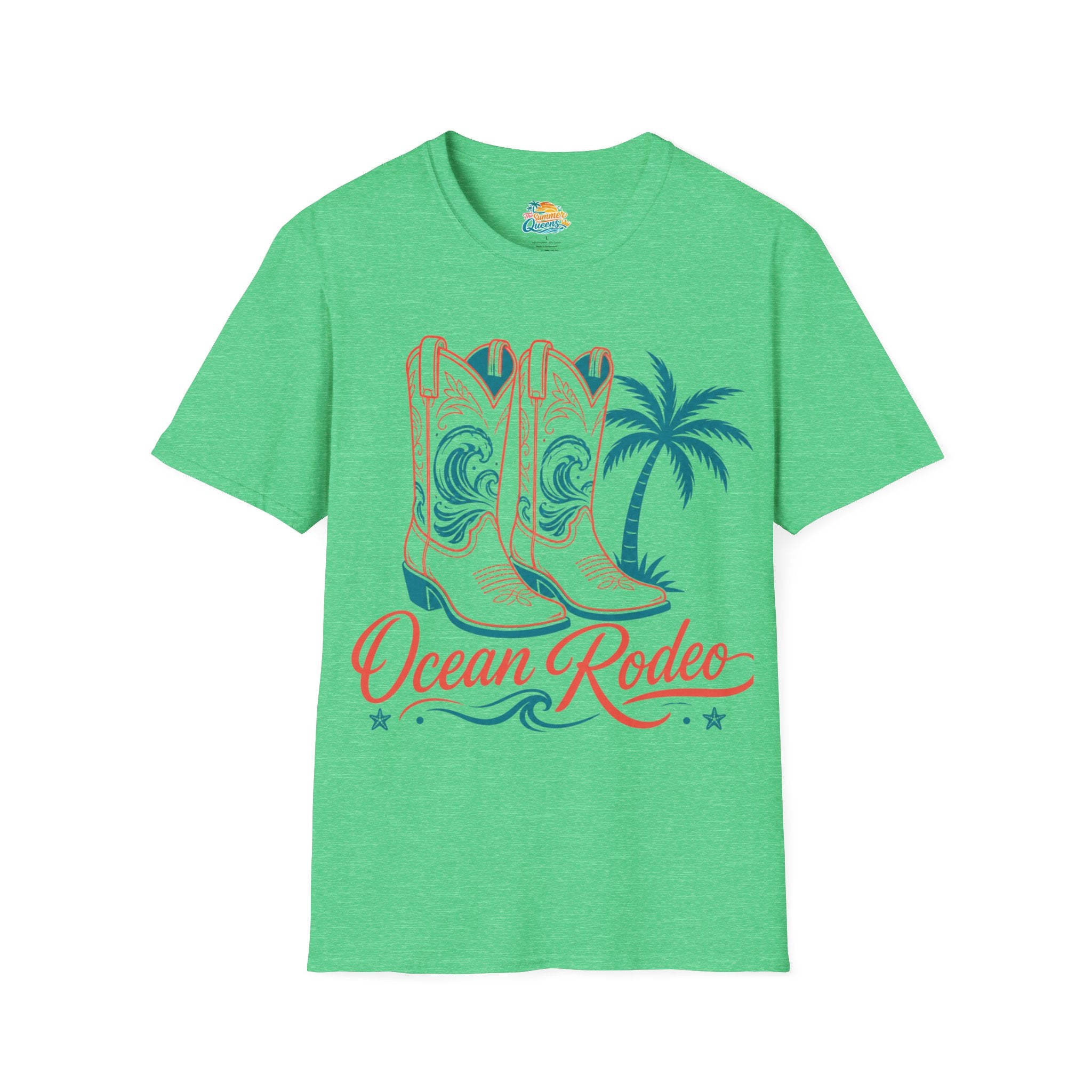 Ocean Rodeo Graphic Tee — Cowboy Boots & Palm Tree Beach Shirt
