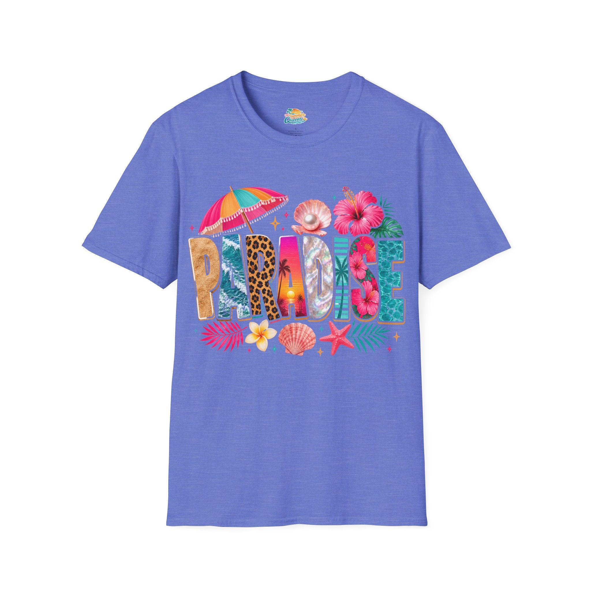 Paradise Beach Graphic T-Shirt — Tropical Shells & Hibiscus Vacation Tee