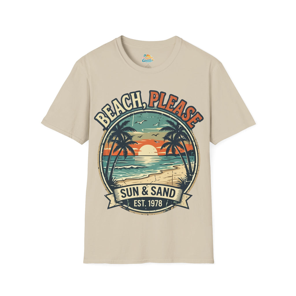 Beach, Please Sun & Sand T-Shirt — Retro Palm Tree Sunset Tee