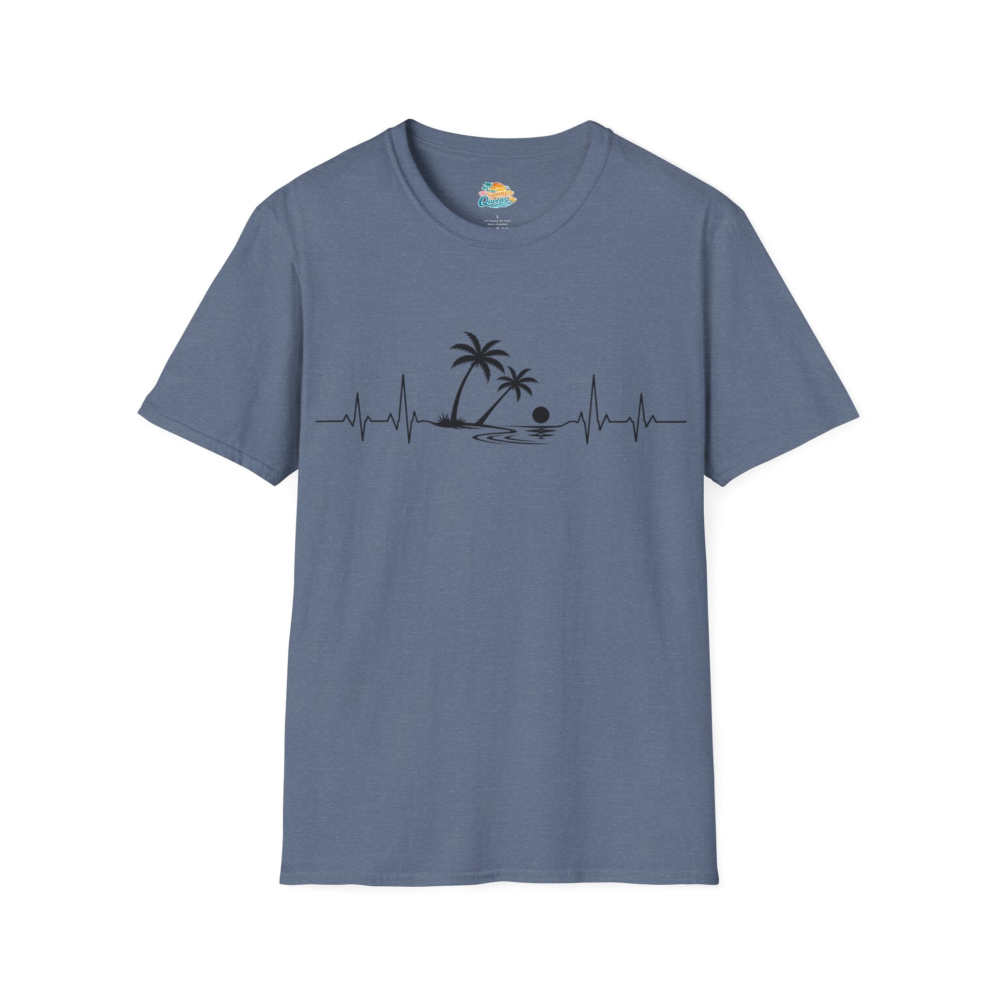 Beach Pulse T-Shirt — Palm Tree Heartbeat Summer Tee