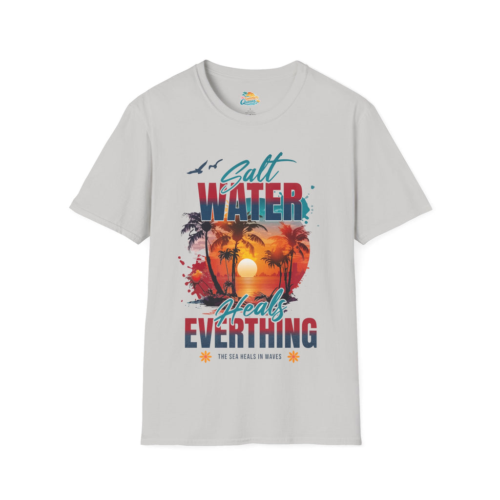 Salt Water Heals Everything T-Shirt - Sunset Palm Tree Beach Tee