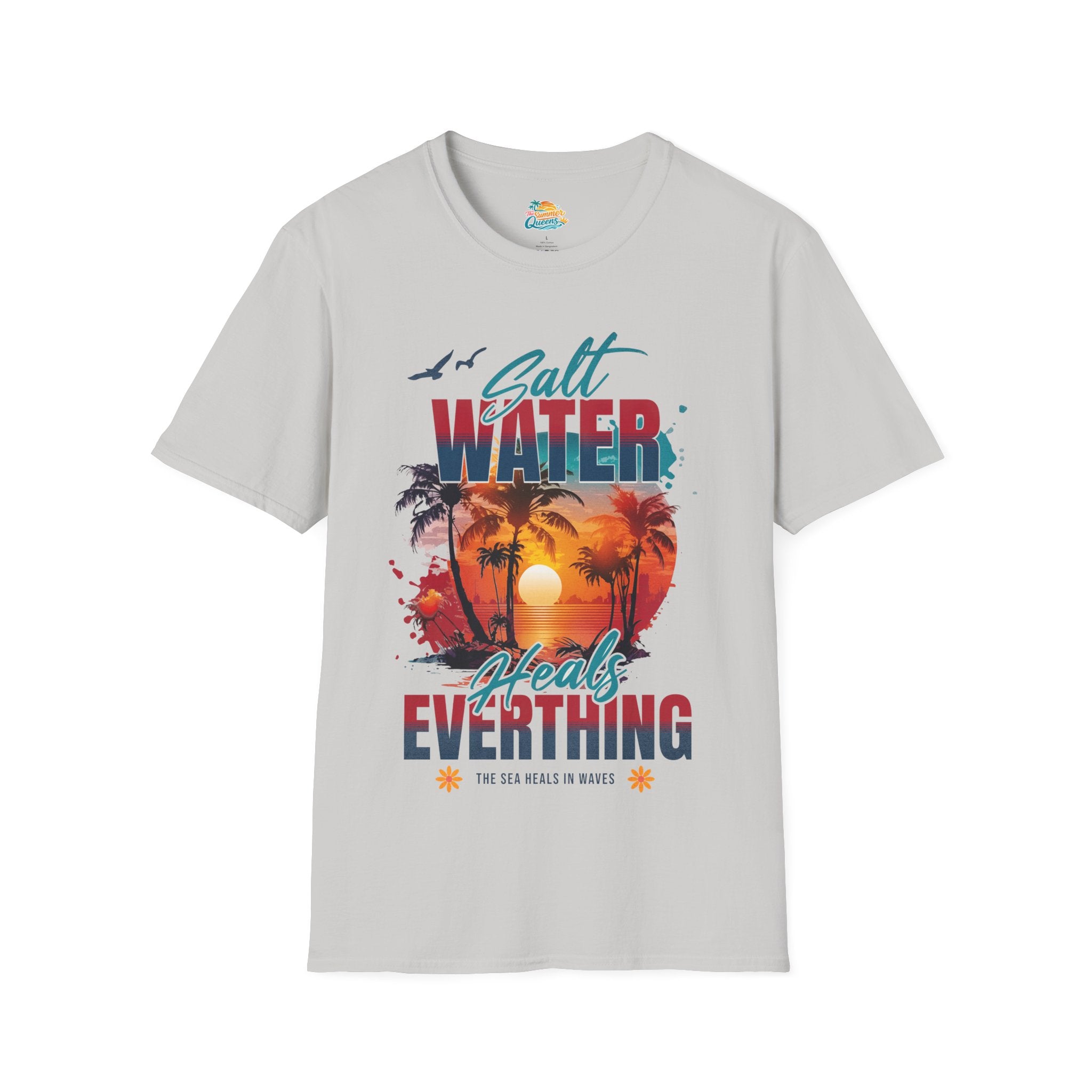 Salt Water Heals Everything T-Shirt - Sunset Palm Tree Beach Tee