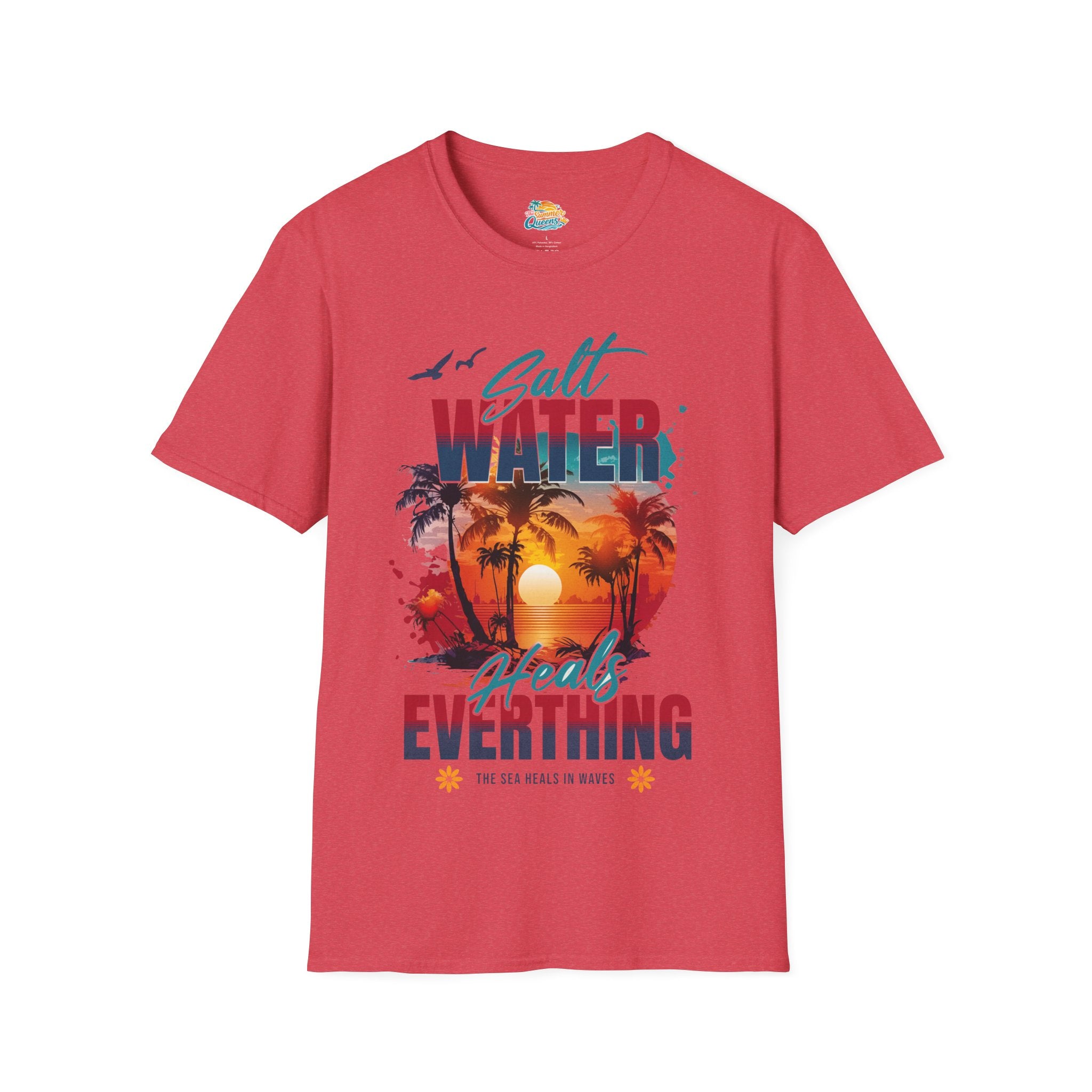 Salt Water Heals Everything T-Shirt - Sunset Palm Tree Beach Tee