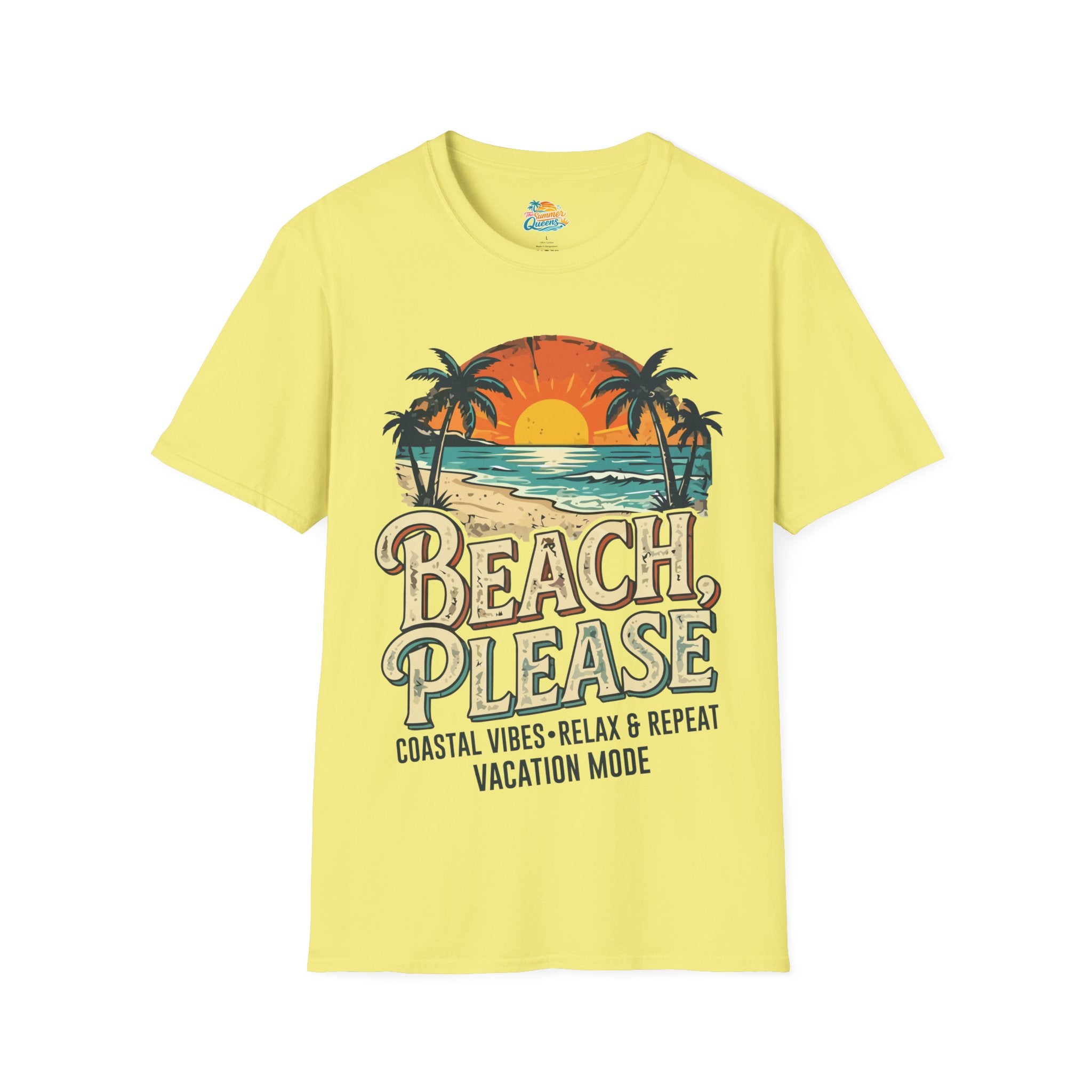Beach Please Coastal Vibes Vacation Mode T-Shirt – Vintage Sunset Palm Coastal Vibes Vacation Tee