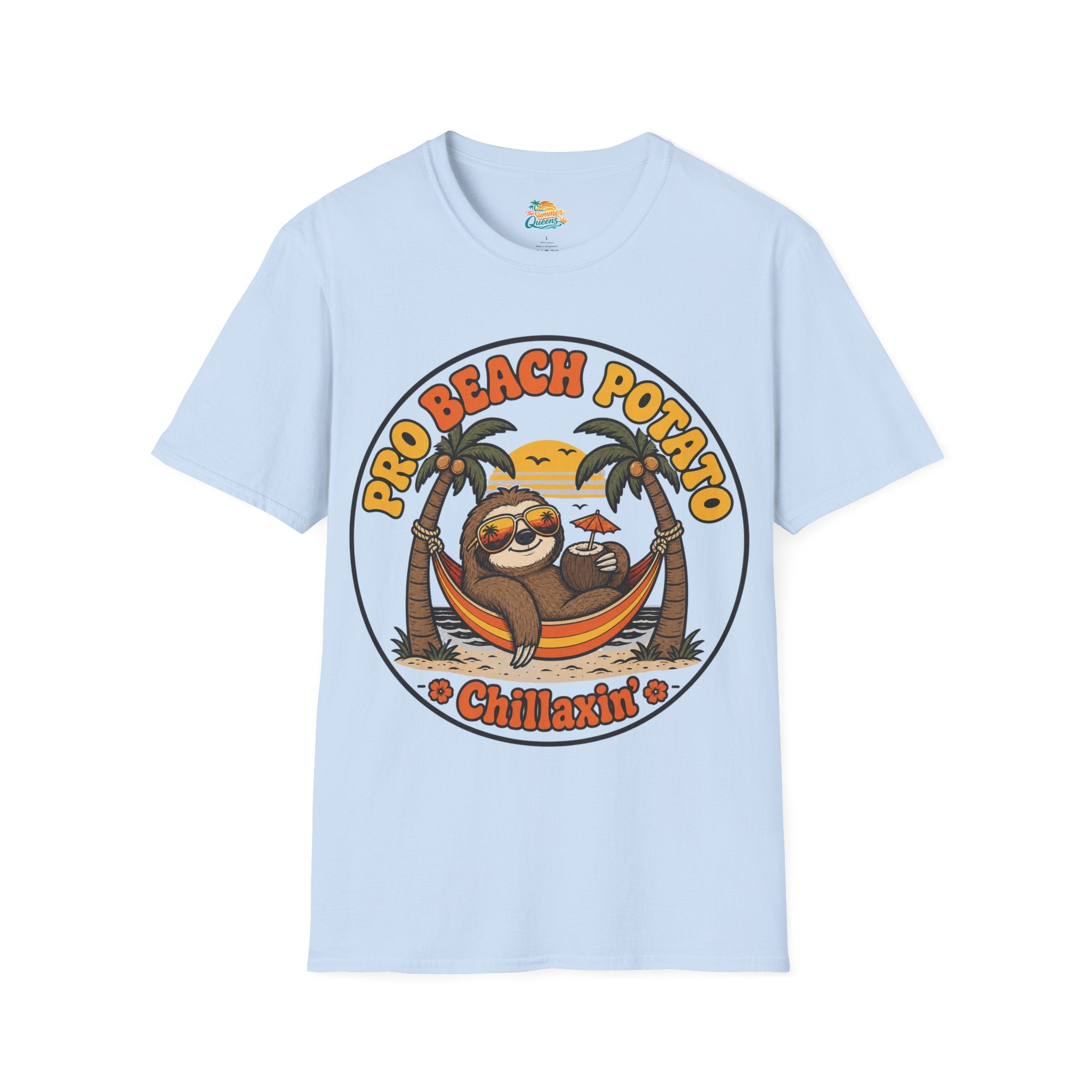 Pro Beach Potato Chillaxin' T-Shirt - Smiling Sloth Beach Tee