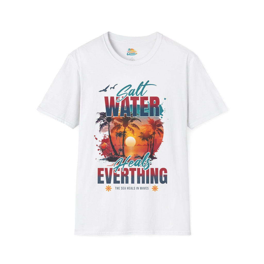 Salt Water Heals Everything T-Shirt - Sunset Palm Tree Beach Tee