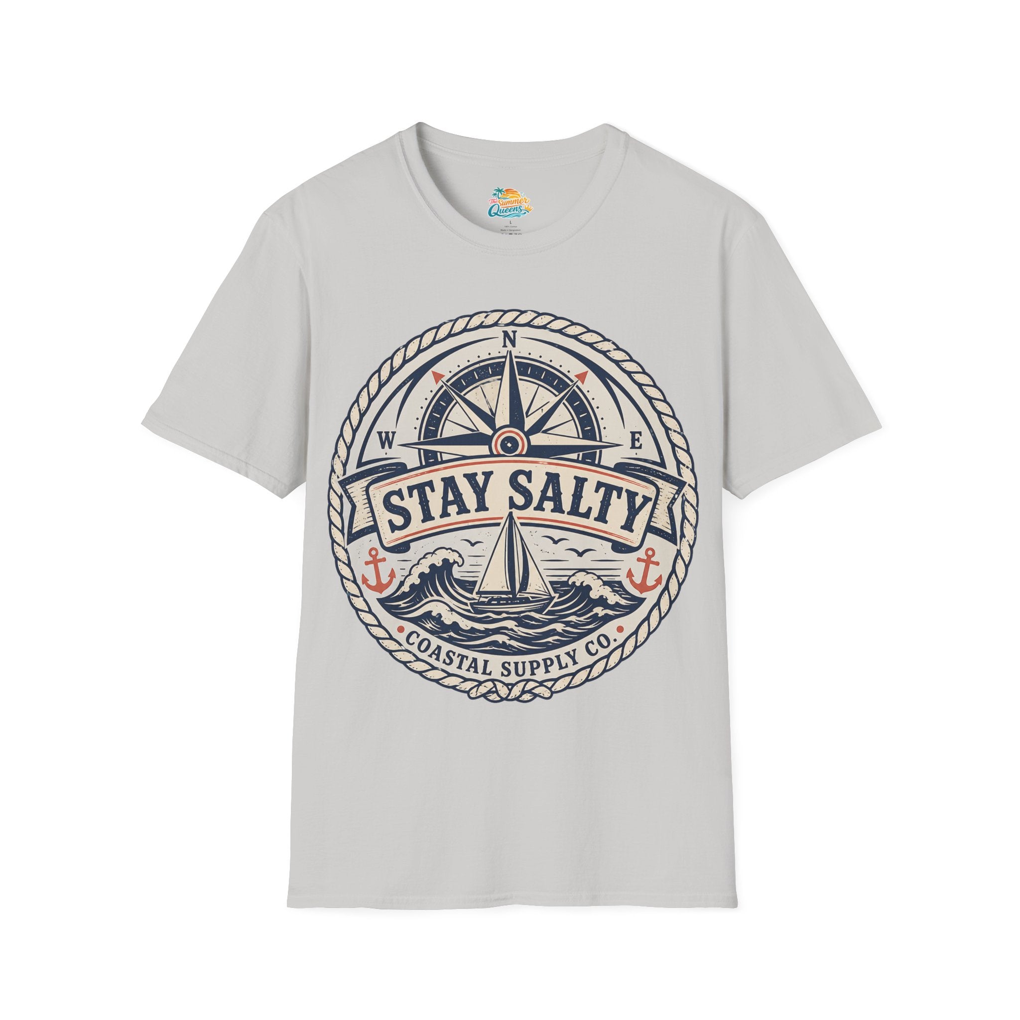 Stay Salty Coastal T-Shirt – Nautical Compass & Sailboat Design