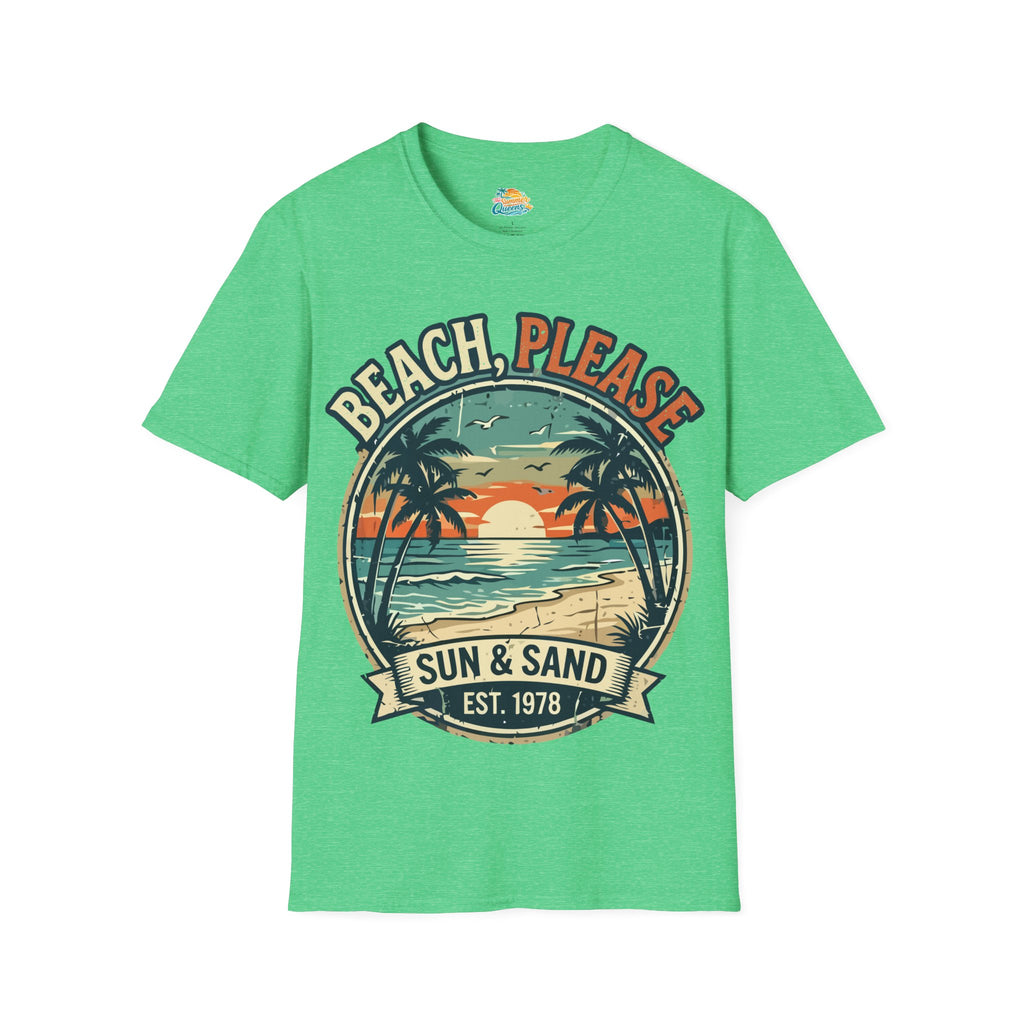 Beach, Please Sun & Sand T-Shirt — Retro Palm Tree Sunset Tee