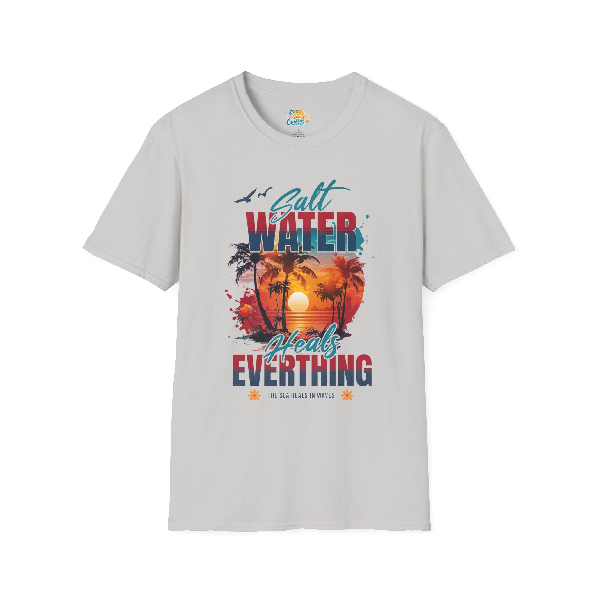 Salt Water Heals Everything T-Shirt - Sunset Palm Tree Beach Tee