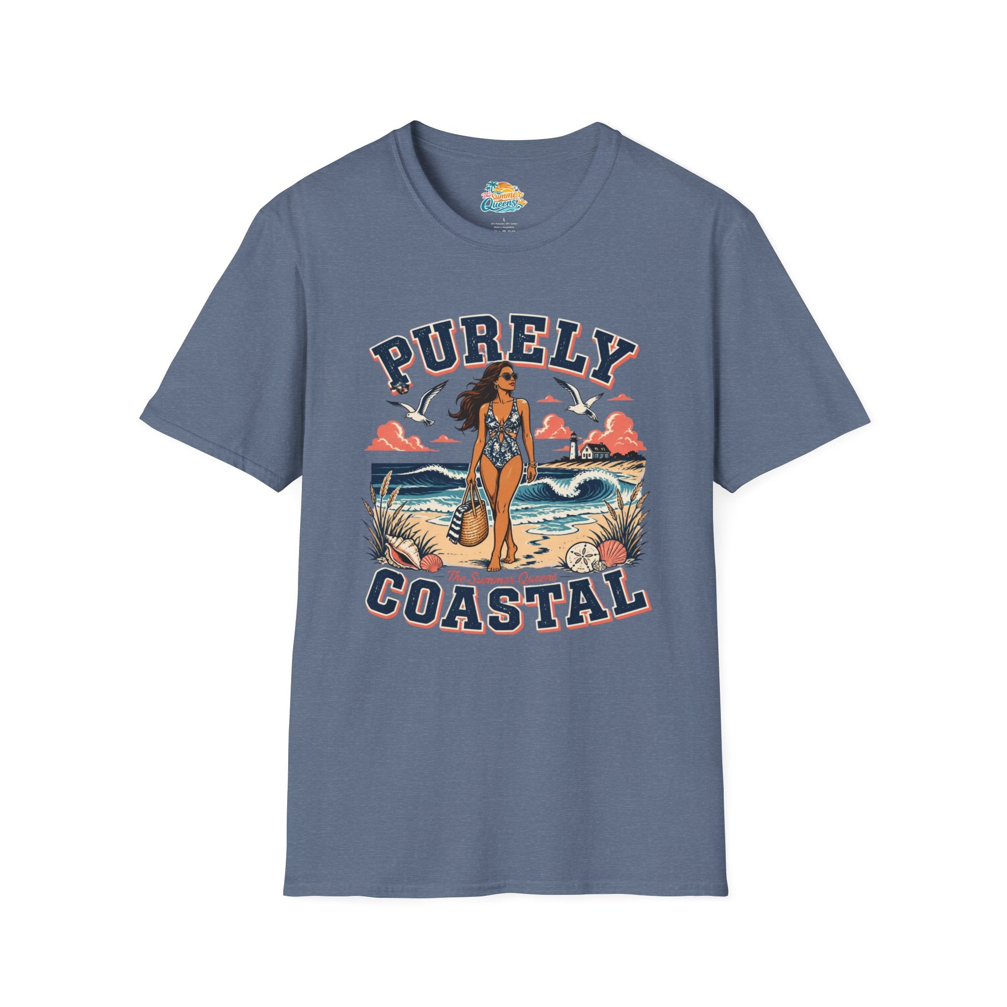 Purely Coastal Queen T‑Shirt — Vintage Beach Swim Graphic