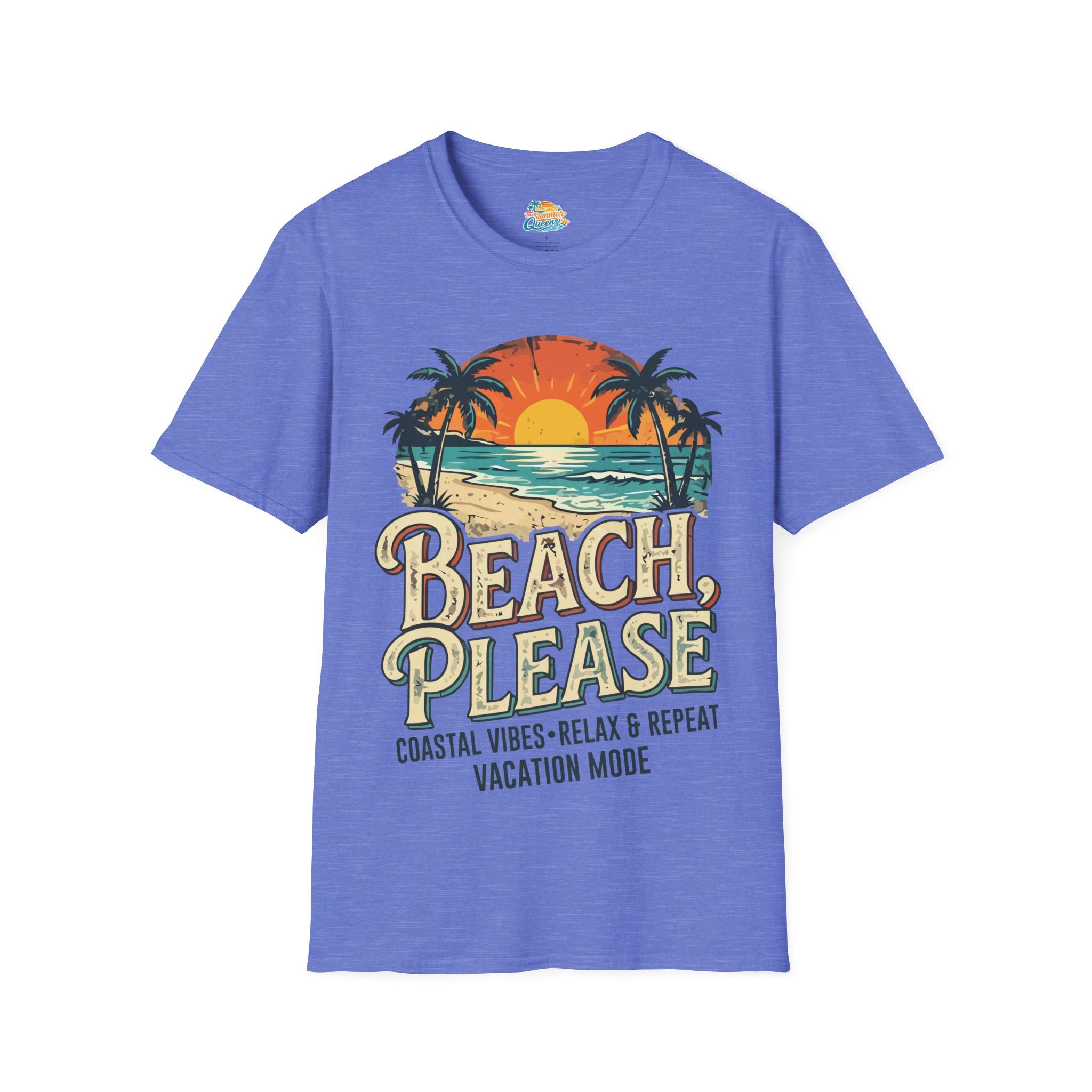 Beach Please Coastal Vibes Vacation Mode T-Shirt – Vintage Sunset Palm Coastal Vibes Vacation Tee