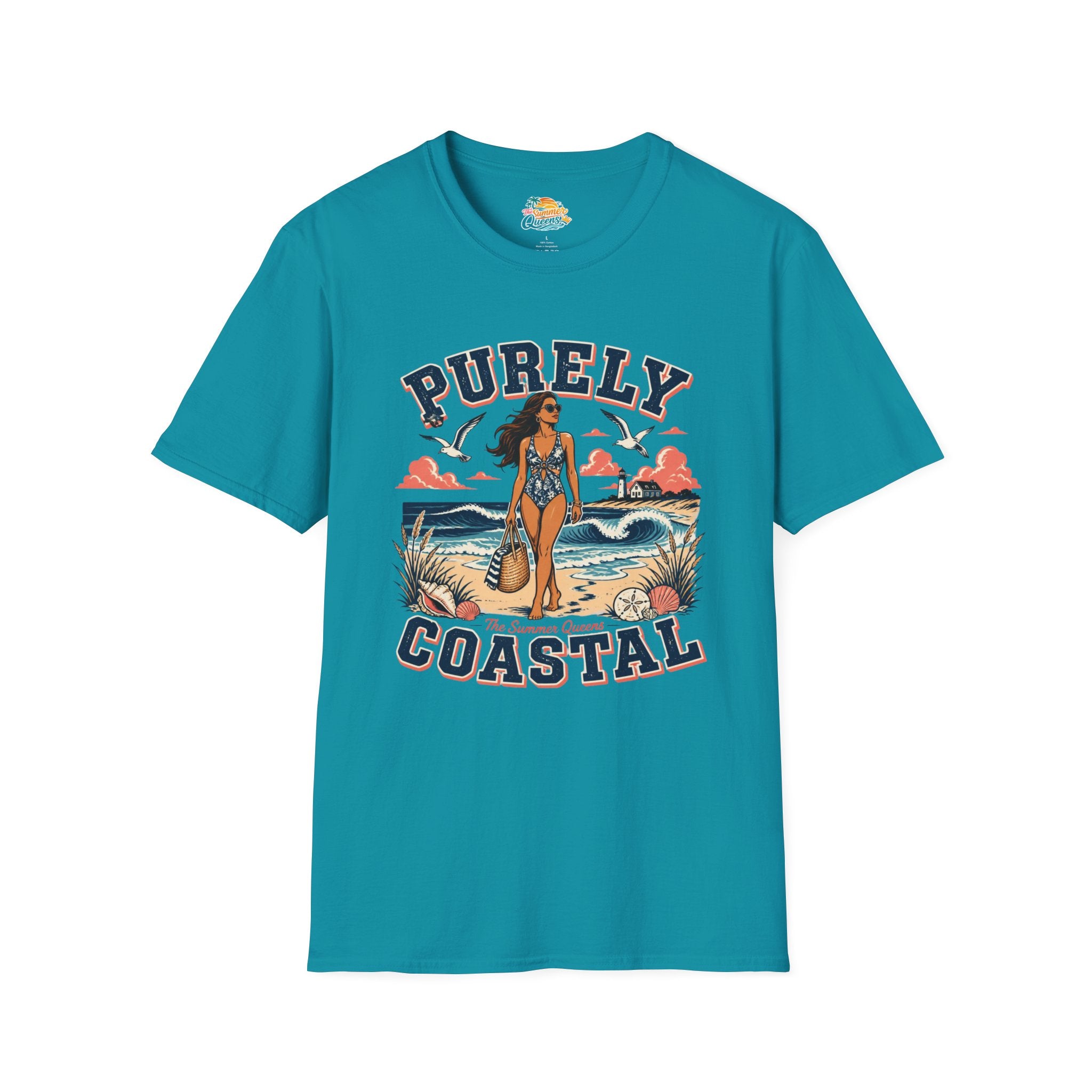 Purely Coastal Queen T‑Shirt — Vintage Beach Swim Graphic