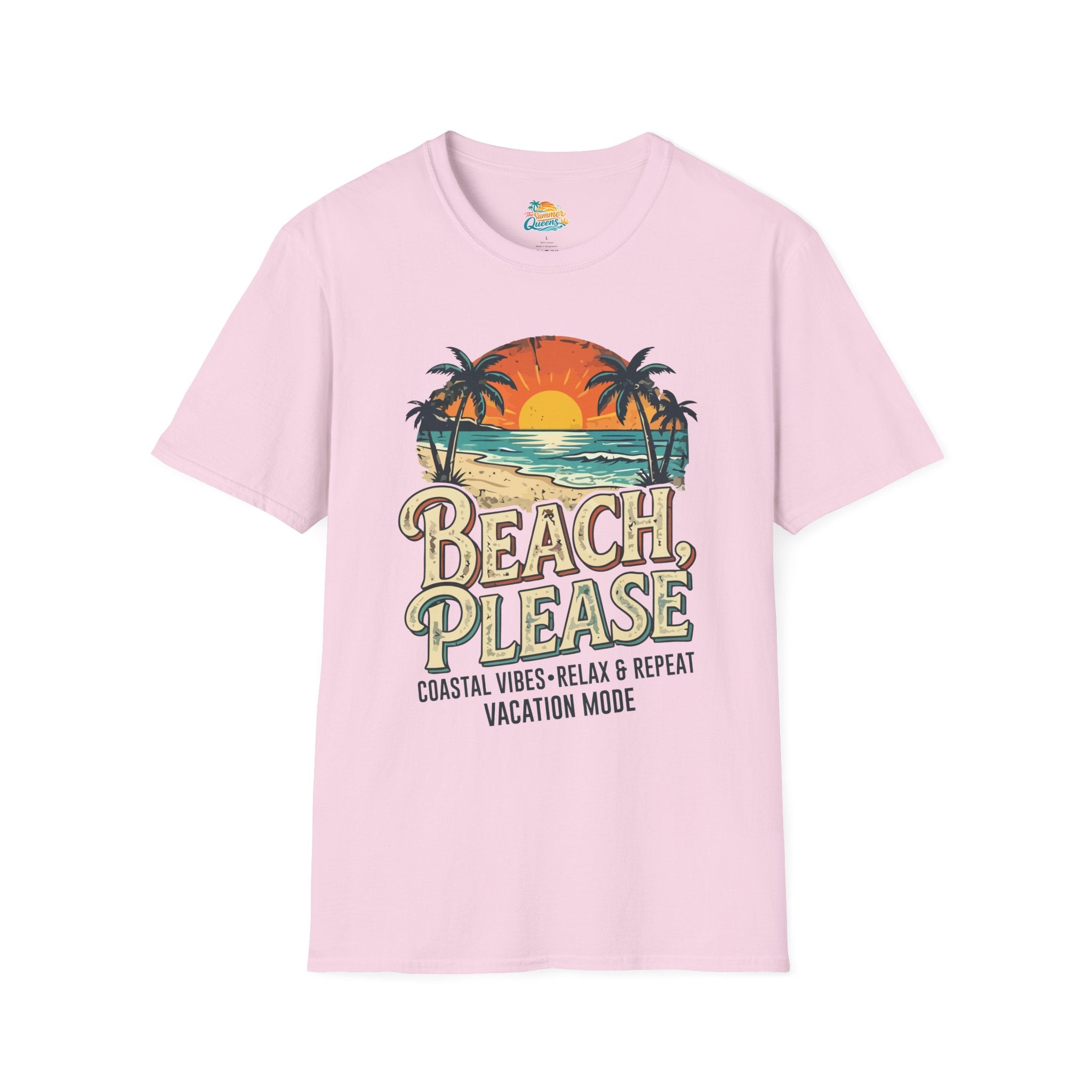 Beach Please Coastal Vibes Vacation Mode T-Shirt – Vintage Sunset Palm Coastal Vibes Vacation Tee
