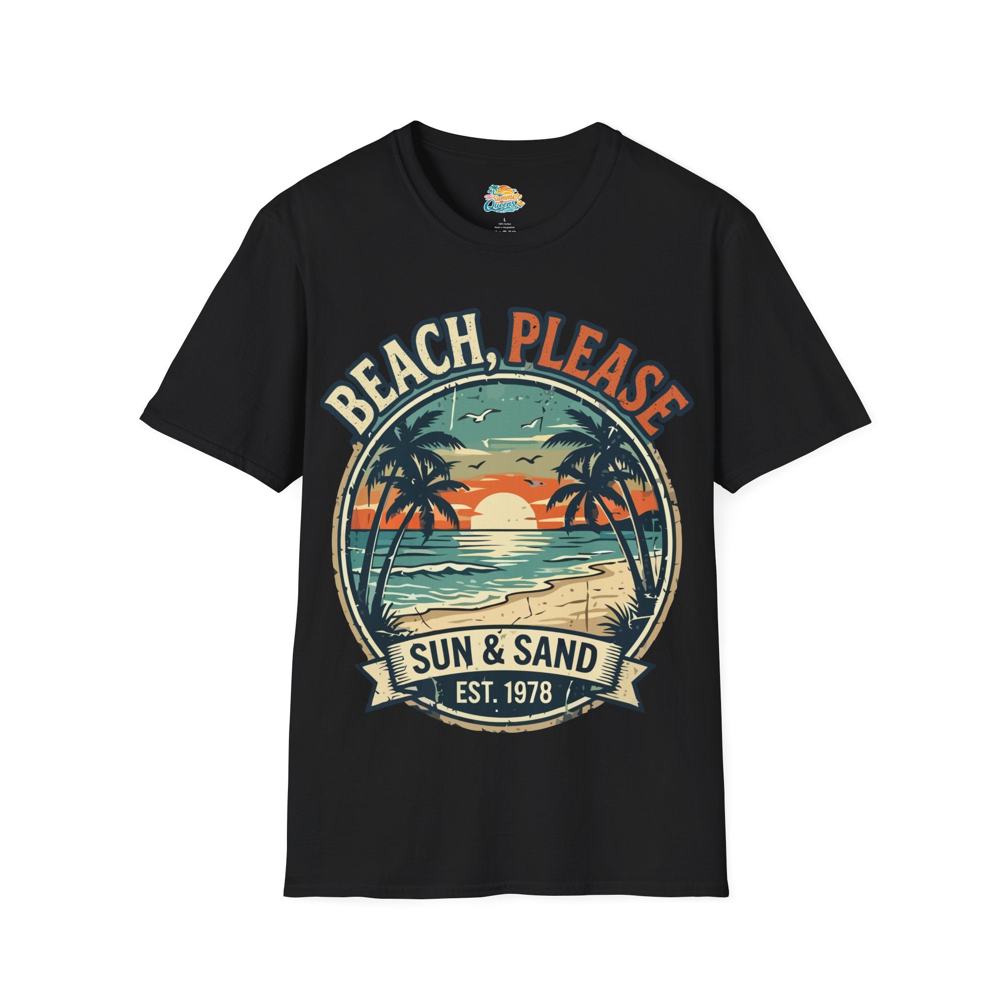 Beach, Please Sun & Sand T-Shirt — Retro Palm Tree Sunset Tee