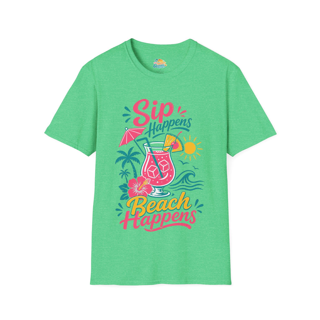 Sip Happens, Beach Happens T-Shirt — Tropical Vacation Cocktail Graphic Tee