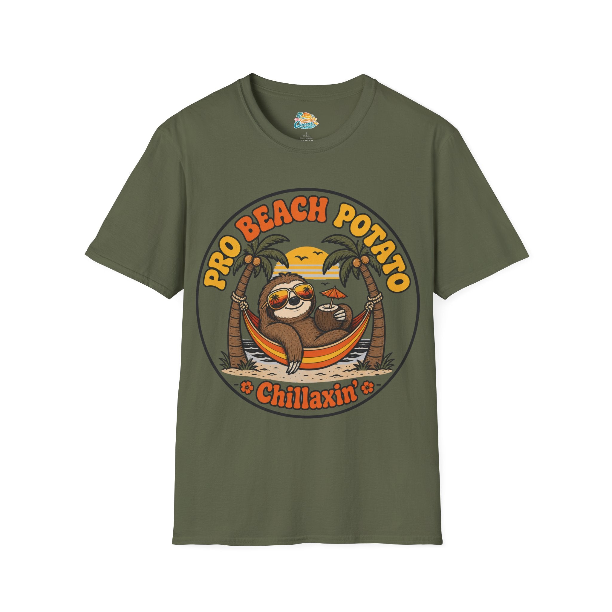 Pro Beach Potato Chillaxin' T-Shirt - Smiling Sloth Beach Tee