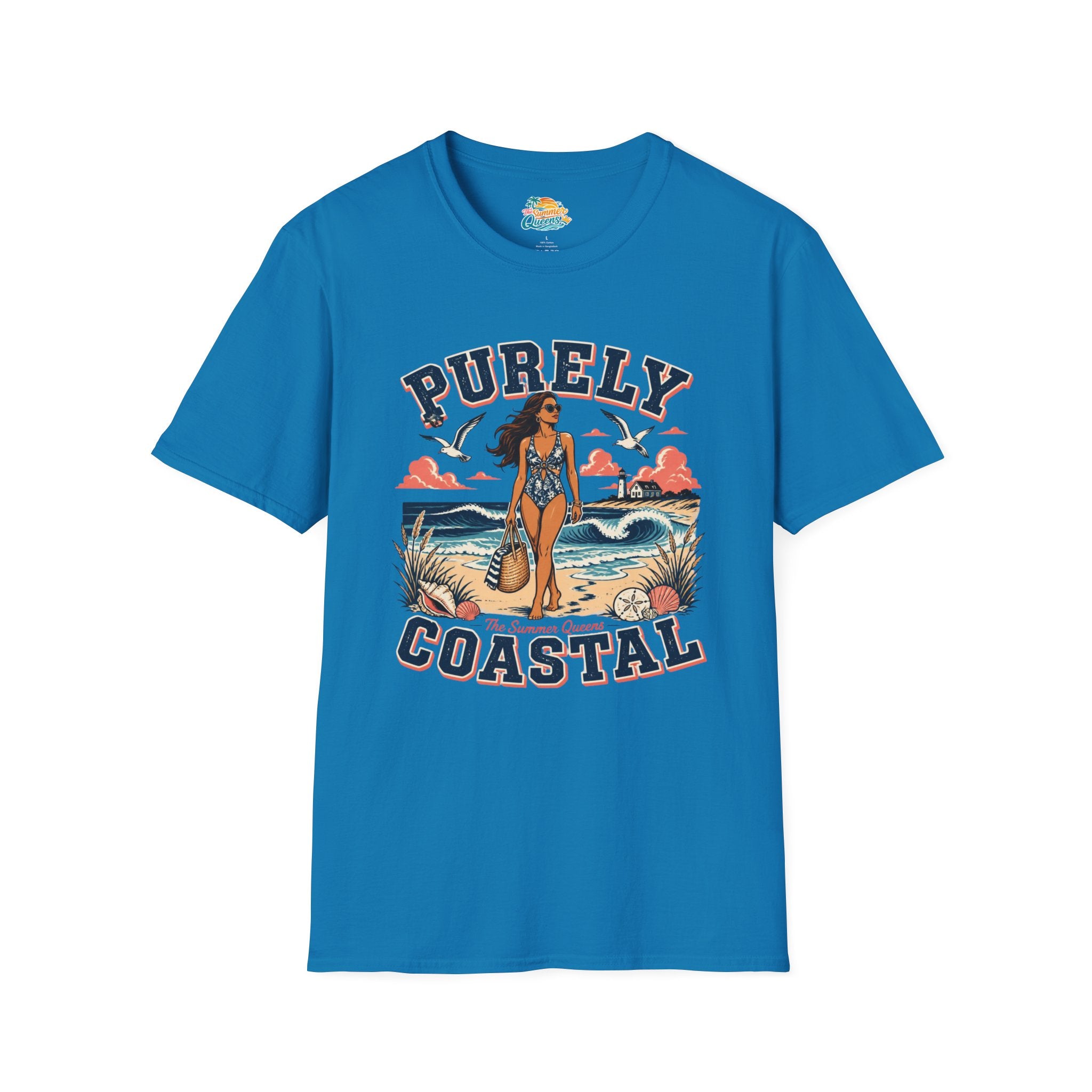 Purely Coastal Queen T‑Shirt — Vintage Beach Swim Graphic