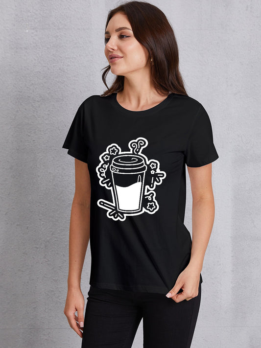 Coffee Round Neck Short Sleeve T-Shirt