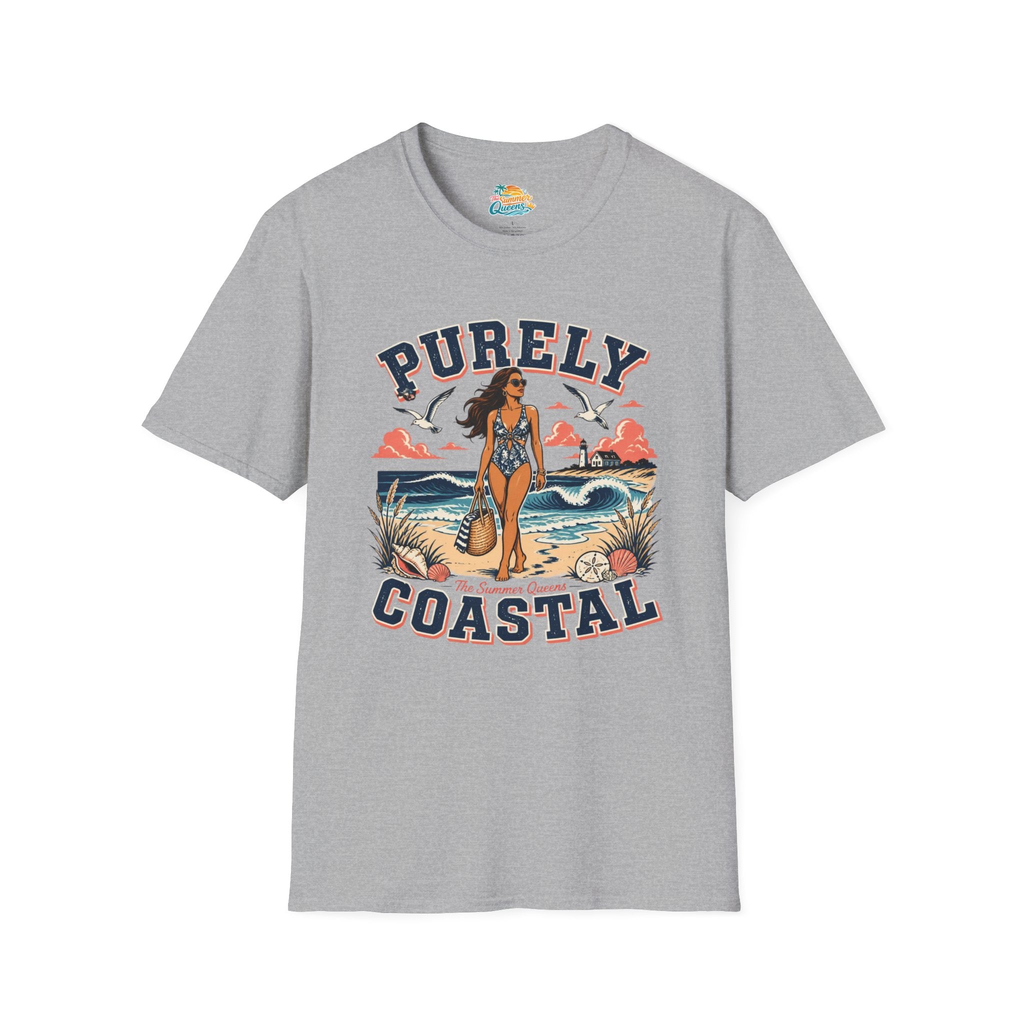 Purely Coastal Queen T‑Shirt — Vintage Beach Swim Graphic