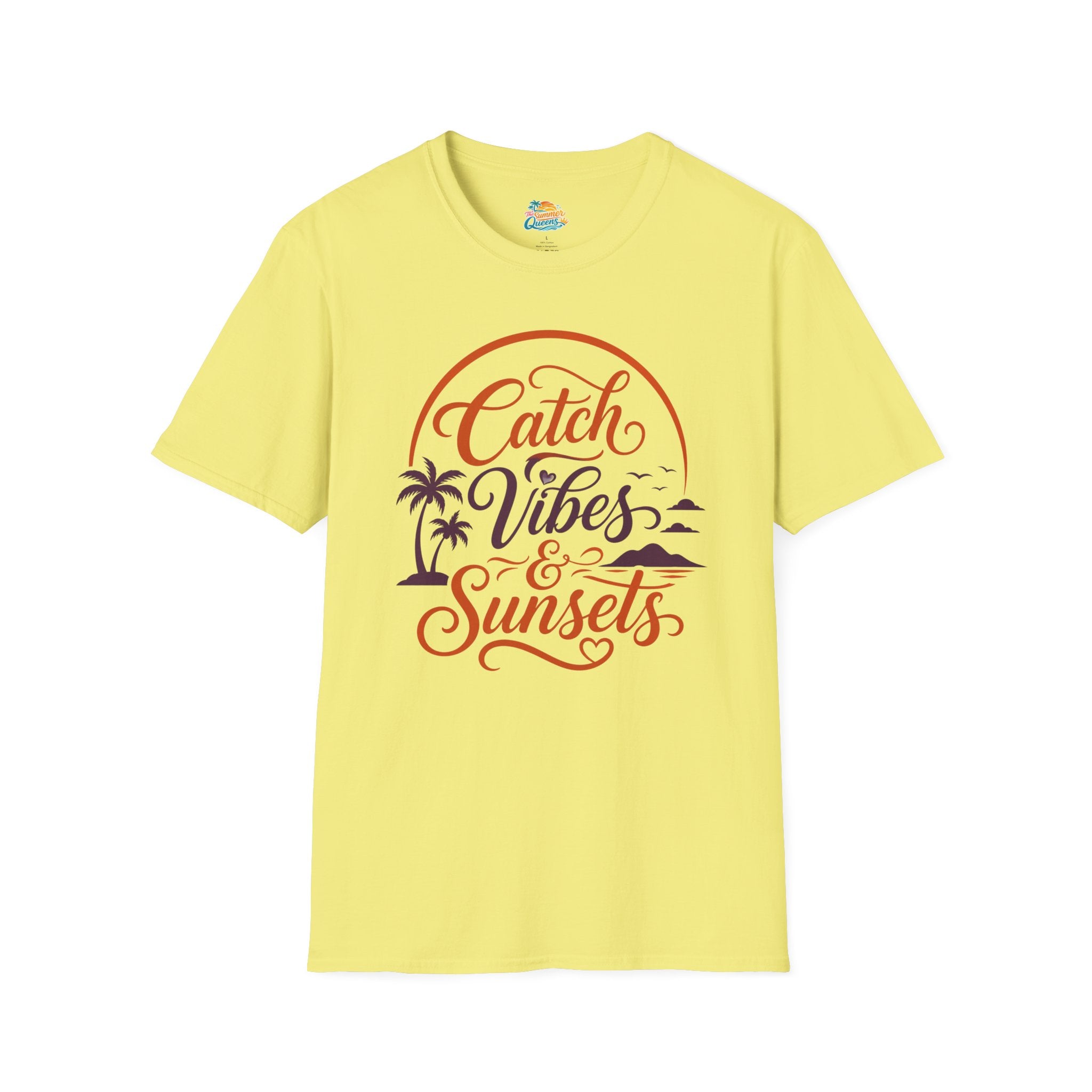 Catch Vibes & Sunsets T-Shirt — Beach Palm Sunset Graphic Tee