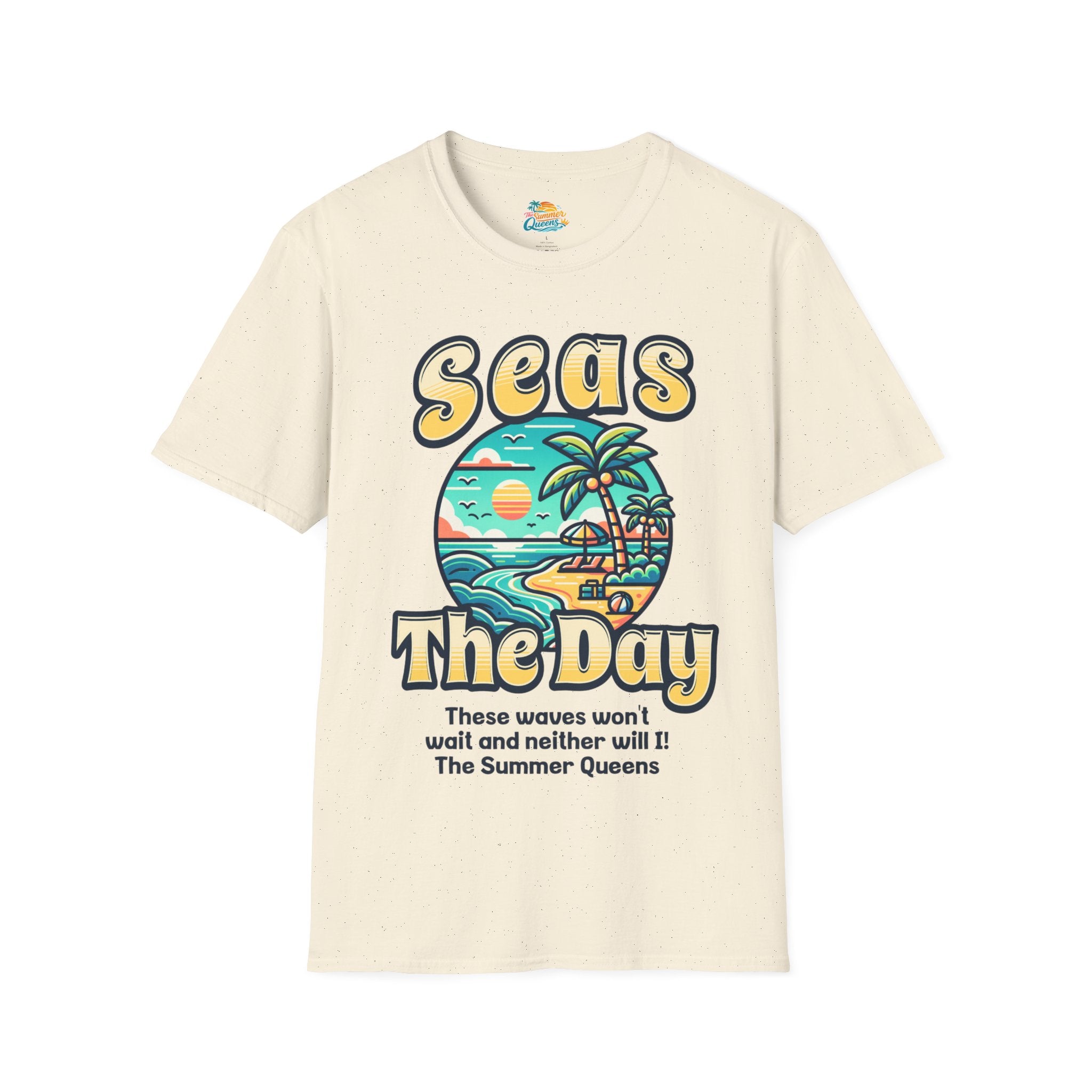 Seas The Day Beach T-Shirt — Retro Summer Palm Tree Graphic