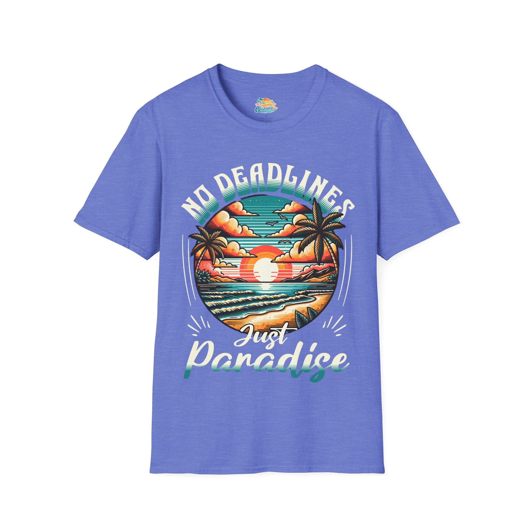 No Deadlines Just Paradise T-Shirt — Retro Sunset Beach Vacation Tee