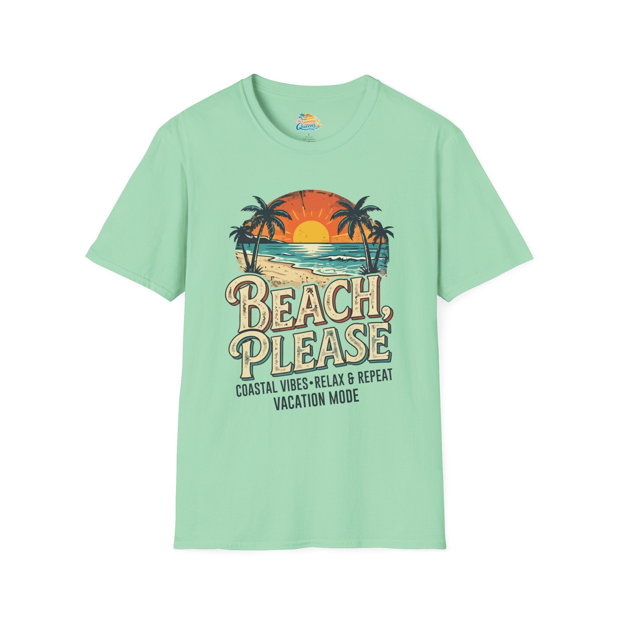 Beach Please Coastal Vibes Vacation Mode T-Shirt – Vintage Sunset Palm Coastal Vibes Vacation Tee