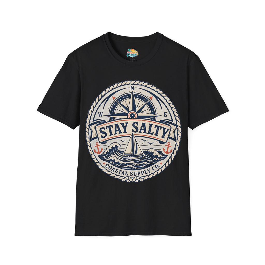 Stay Salty Coastal T-Shirt – Nautical Compass & Sailboat Design