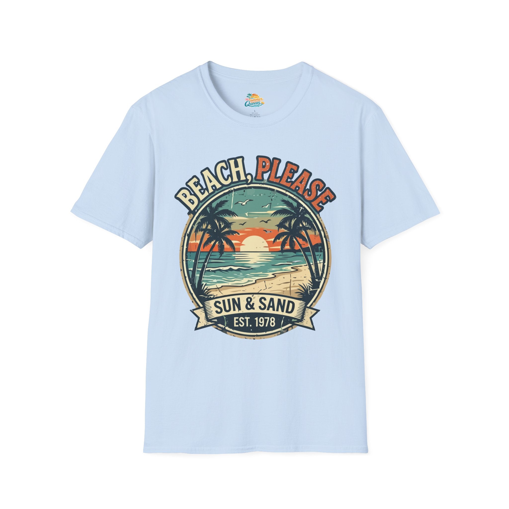 Beach, Please Sun & Sand T-Shirt — Retro Palm Tree Sunset Tee