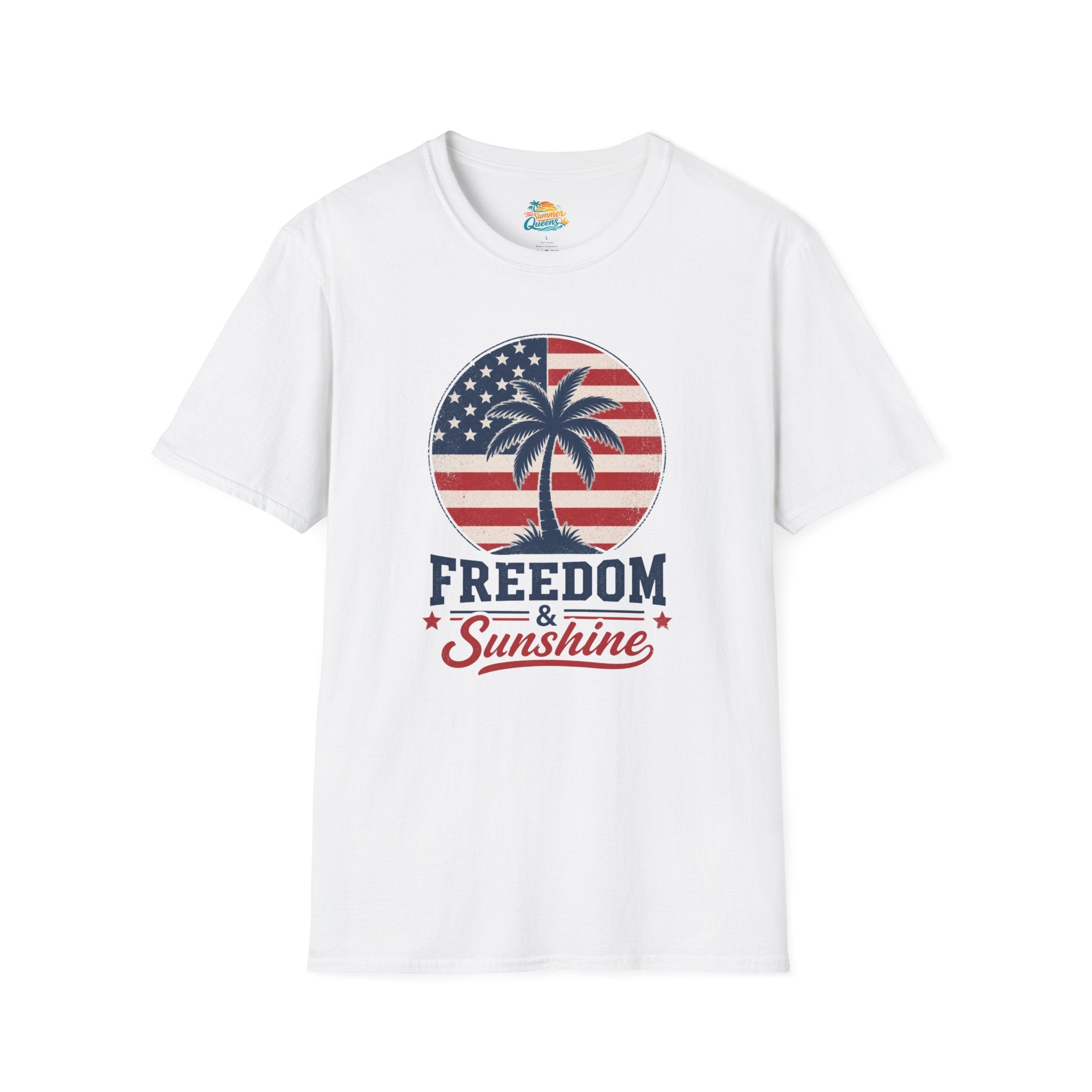 Freedom & Sunshine T-Shirt — American Flag Palm Tree Patriotic Tee
