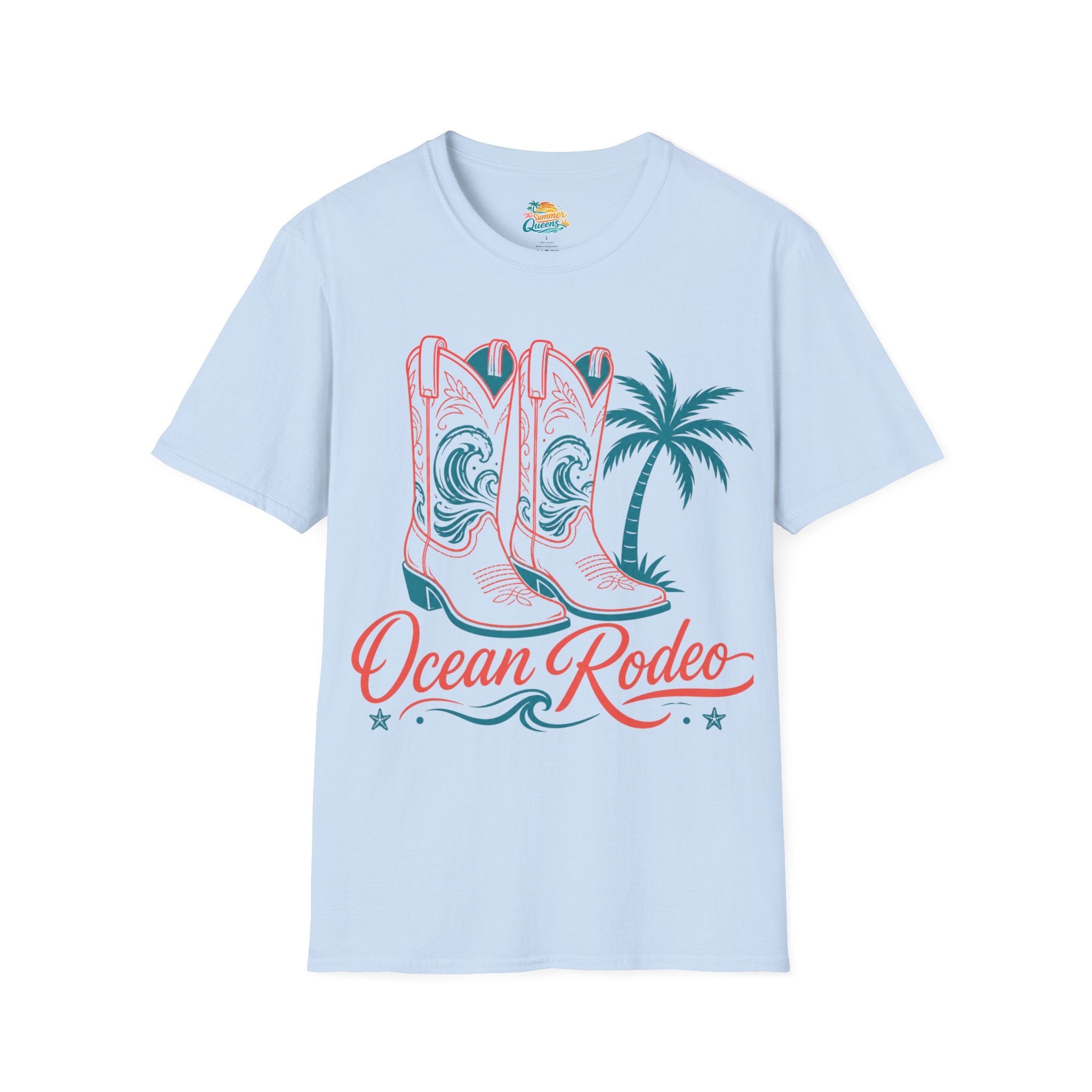 Ocean Rodeo Graphic Tee — Cowboy Boots & Palm Tree Beach Shirt