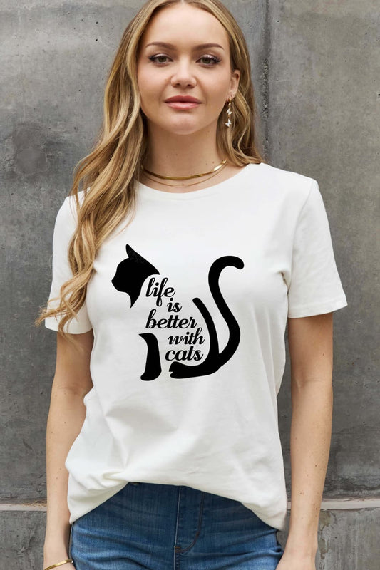 Simply Love Simply Love Full Size LIFE IS BETTER WITH CATS Graphic Cotton Tee