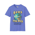 Seas The Day Beach T-Shirt — Retro Summer Palm Tree Graphic
