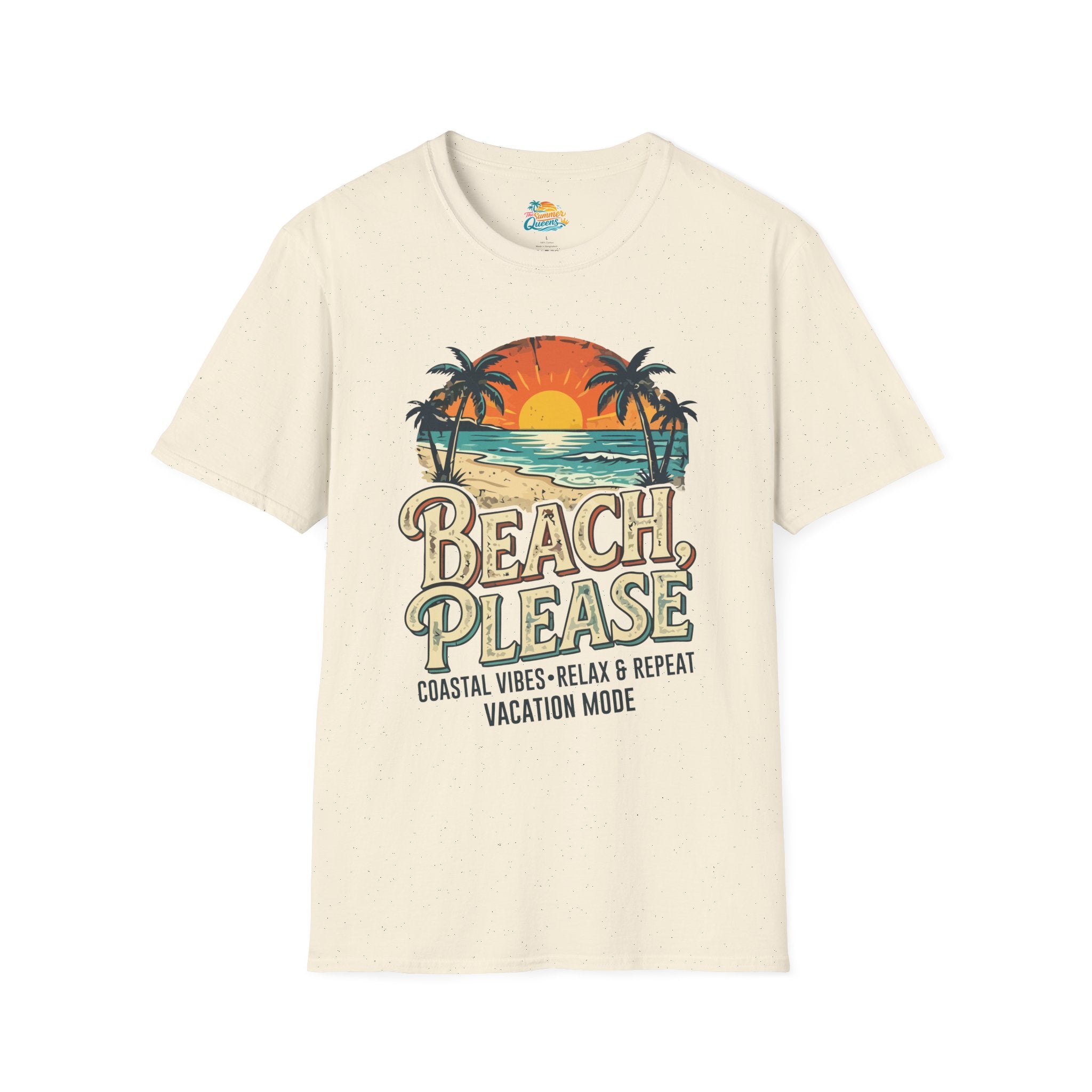 Beach Please Coastal Vibes Vacation Mode T-Shirt – Vintage Sunset Palm Coastal Vibes Vacation Tee