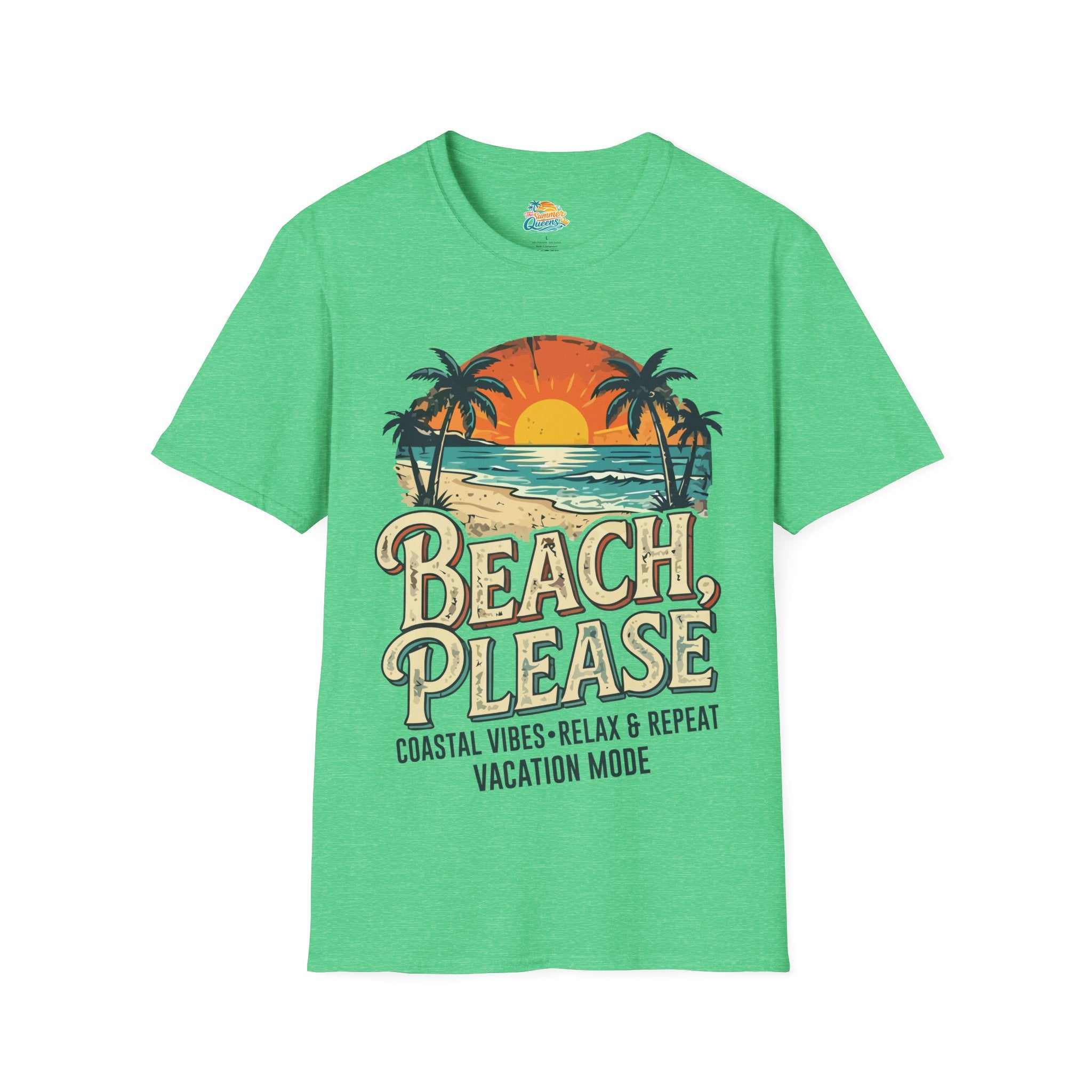 Beach Please Coastal Vibes Vacation Mode T-Shirt – Vintage Sunset Palm Coastal Vibes Vacation Tee