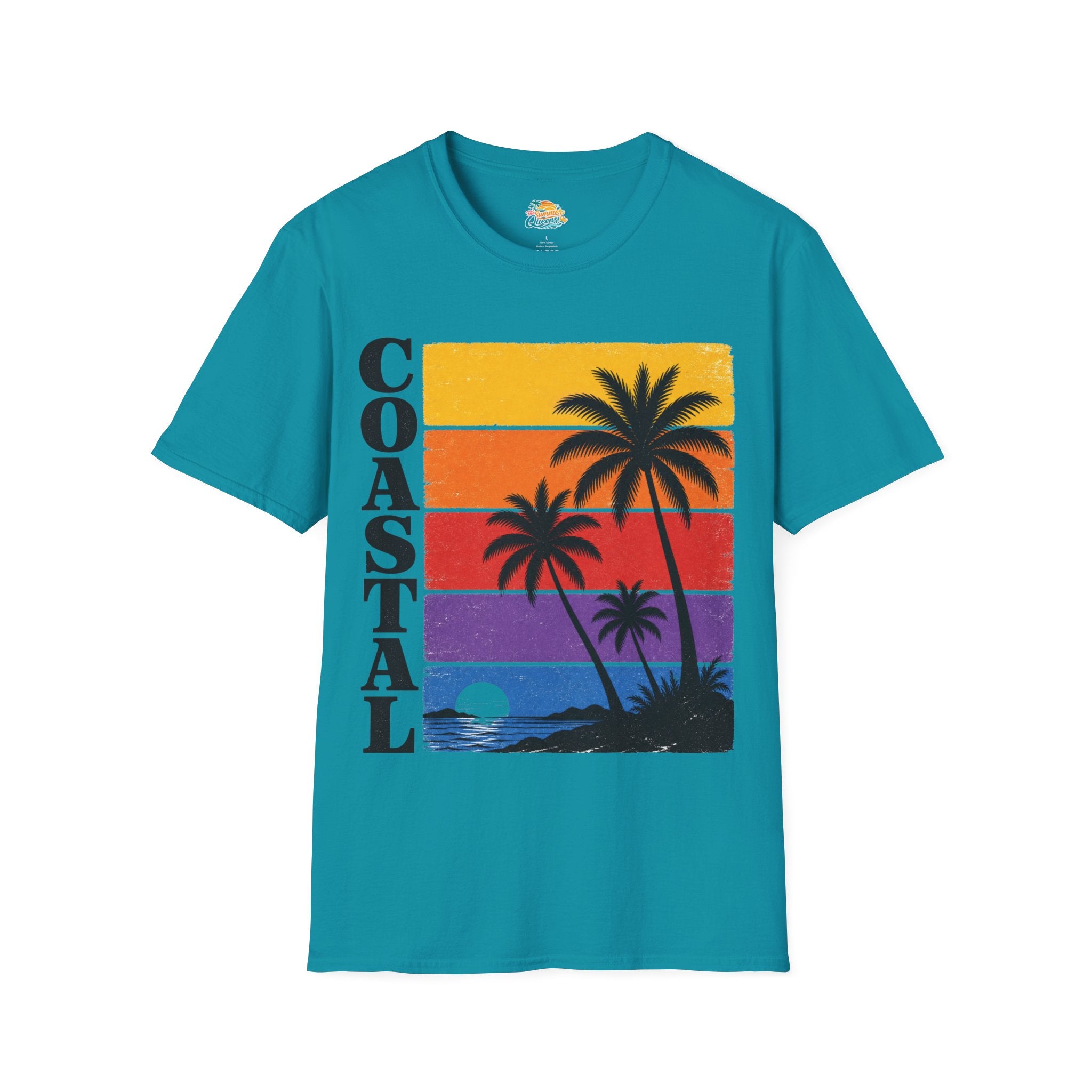 Coastal Sunset T-Shirt — Retro Palm Tree Beach Graphic