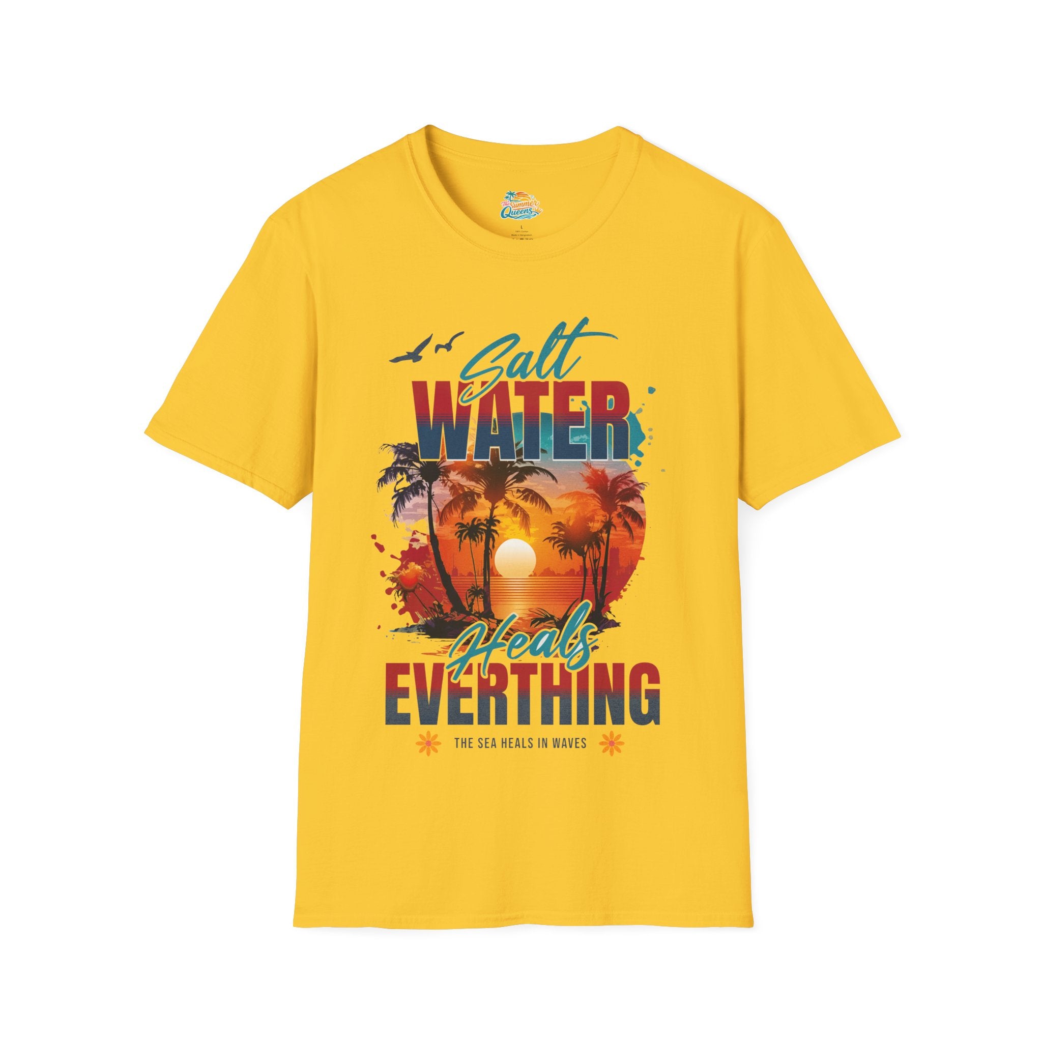 Salt Water Heals Everything T-Shirt - Sunset Palm Tree Beach Tee