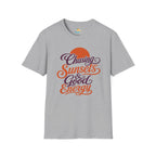 Chasing Sunsets & Good Energy T‑Shirt — Retro Sunset Typography Tee