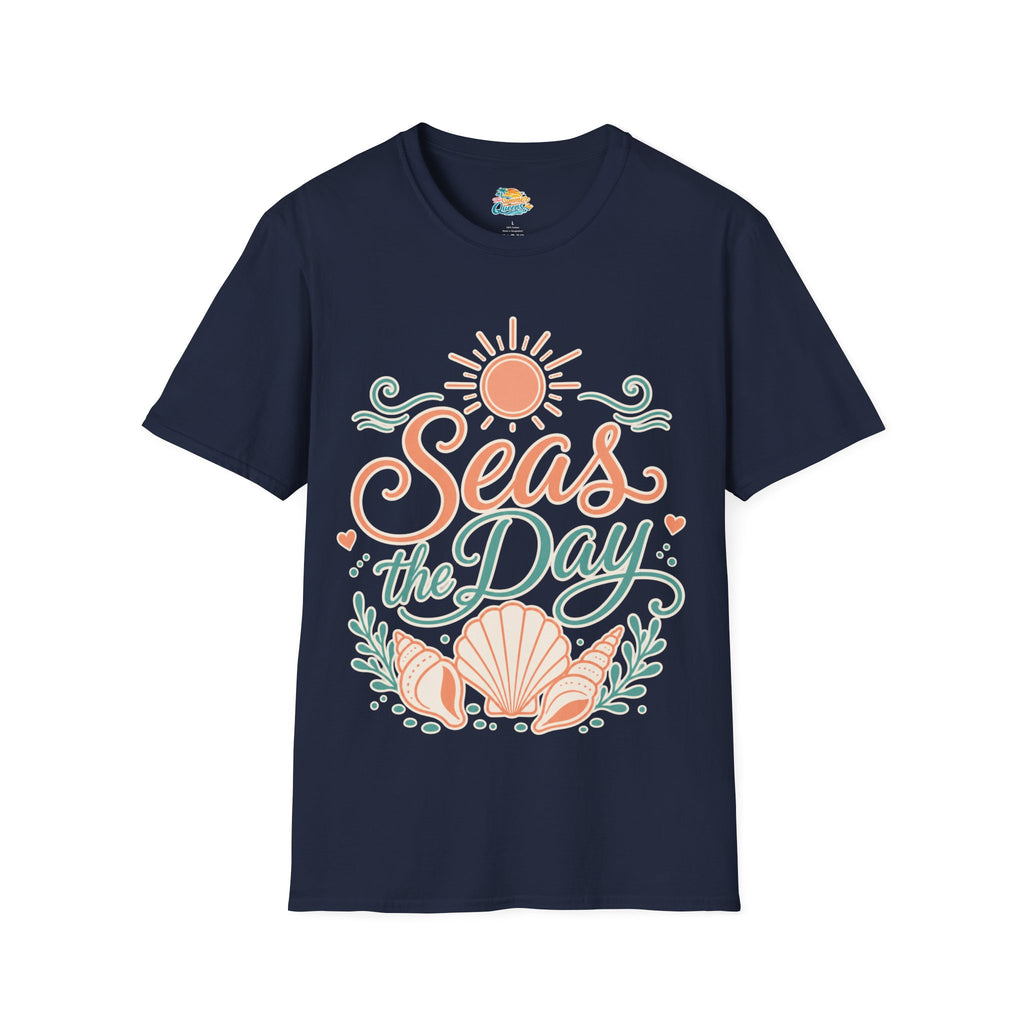Seas the Day Beach T-Shirt – Nautical Shell & Sun Summer Tee