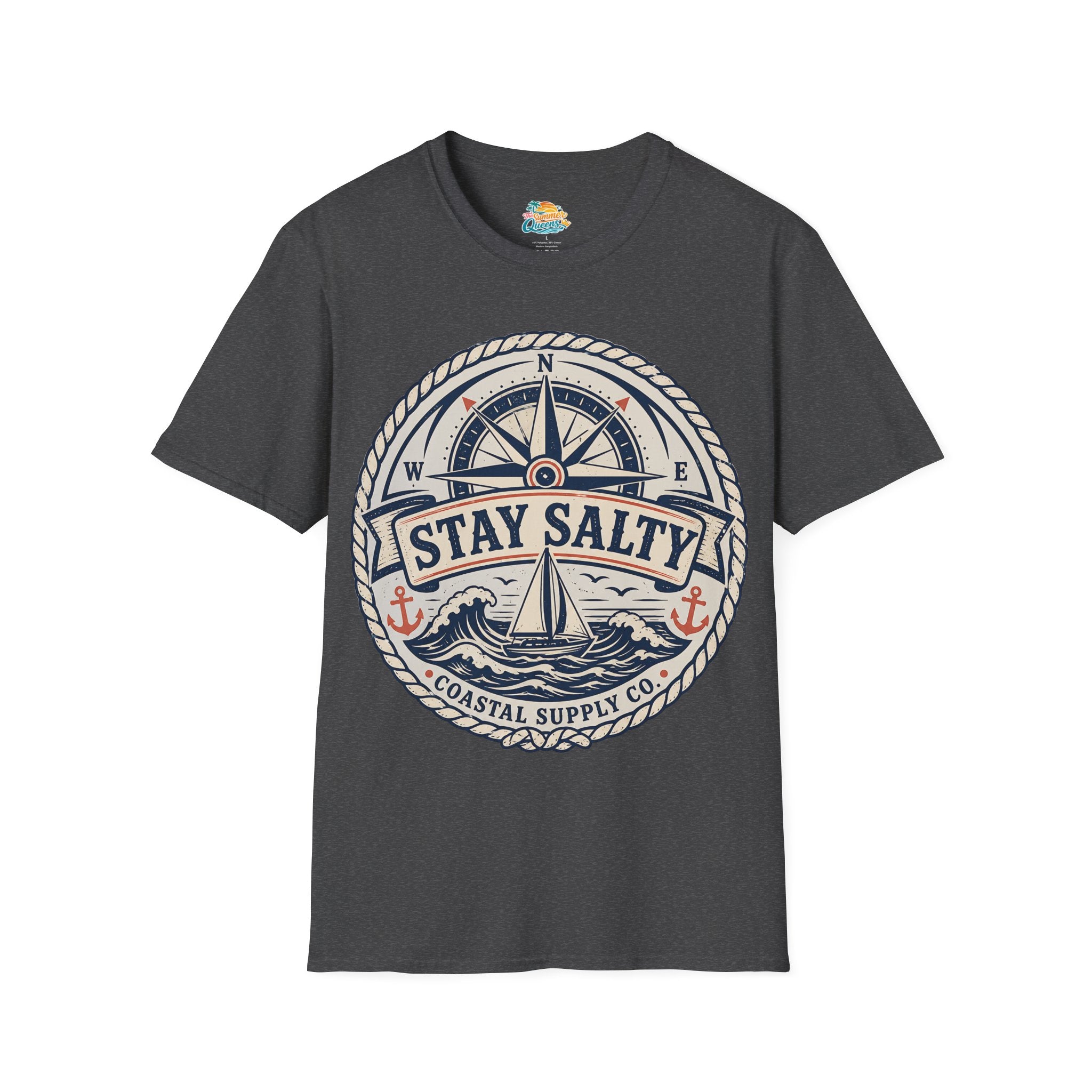 Stay Salty Coastal T-Shirt – Nautical Compass & Sailboat Design