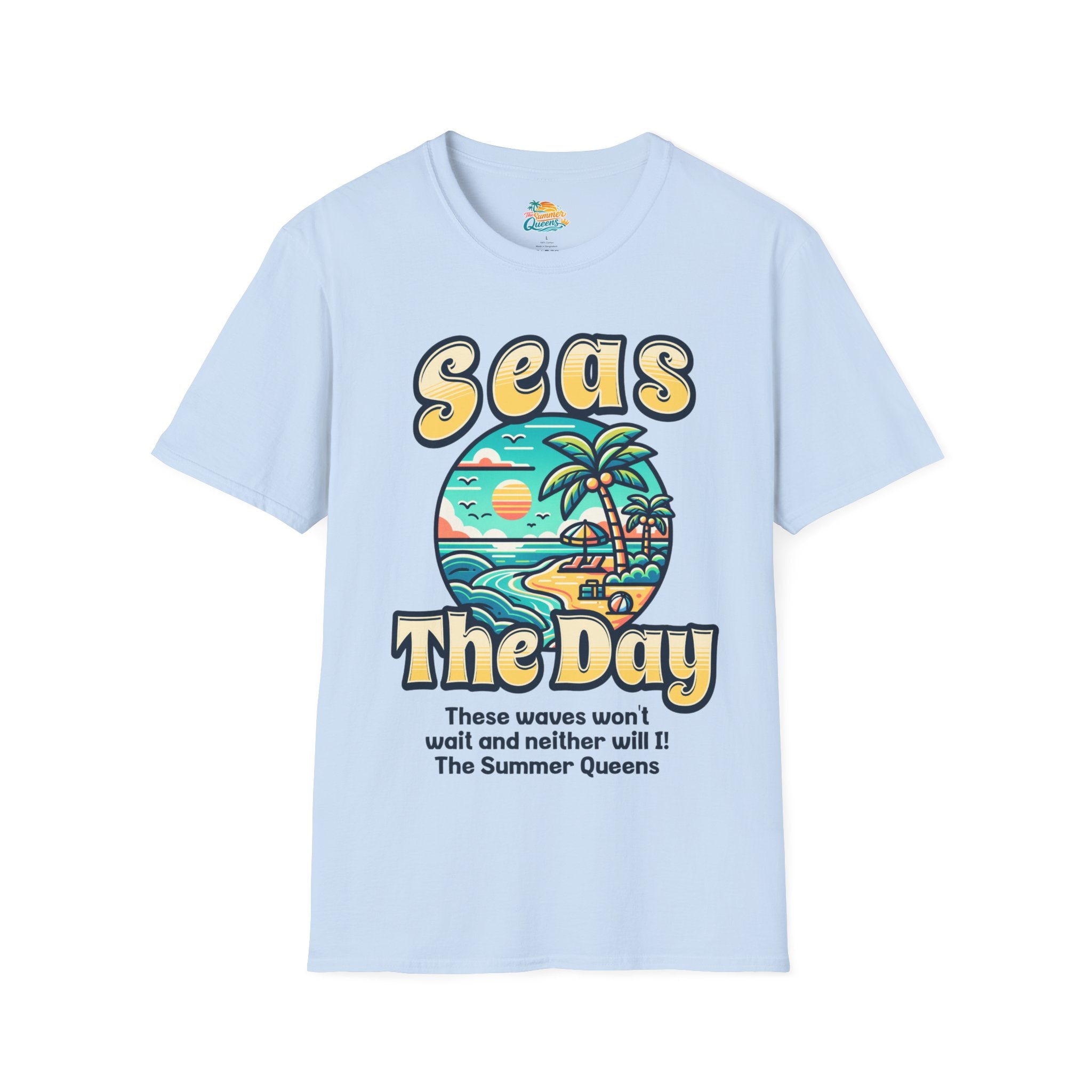 Seas The Day Beach T-Shirt — Retro Summer Palm Tree Graphic